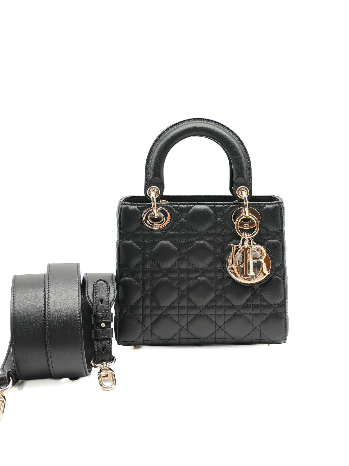 Christian Dior Small Lady Dior My ABCDior Bag in Black Lambskin Cannage Leather Light Gold Hardware