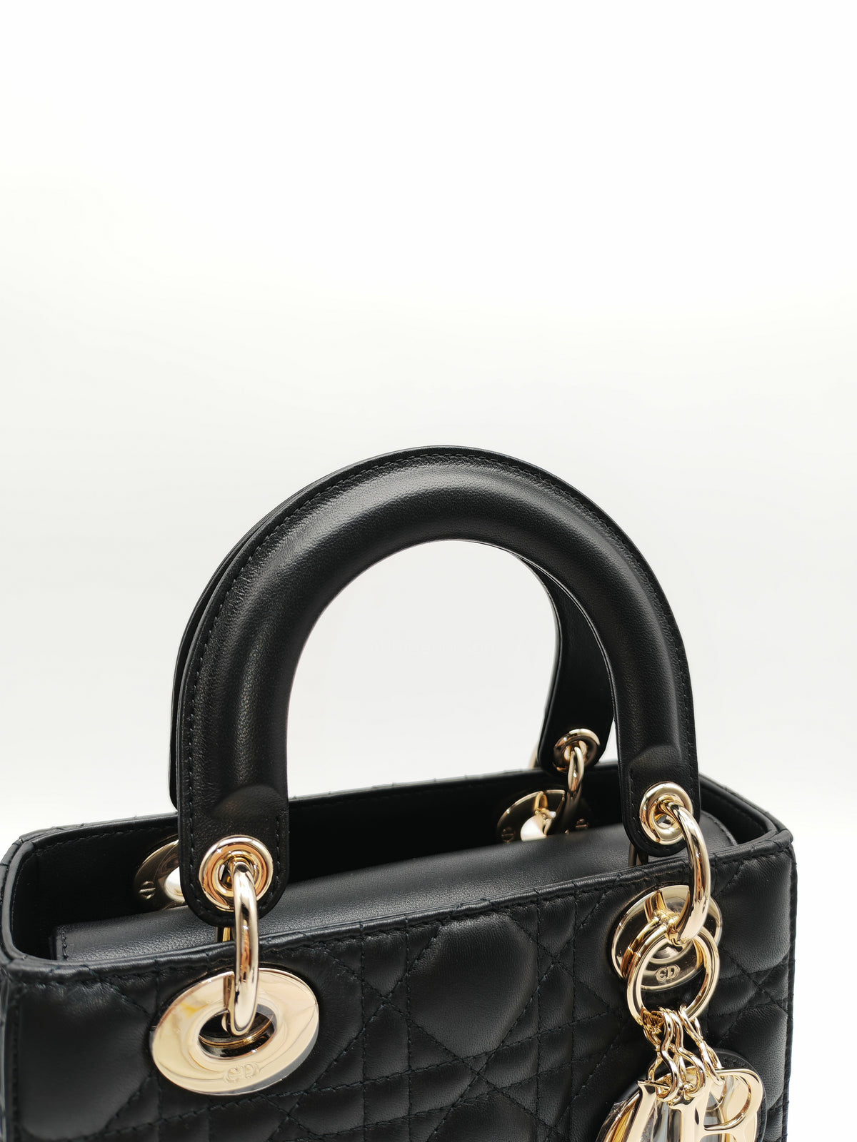 Christian Dior Small Lady Dior My ABCDior Bag in Black Lambskin Cannage Leather Light Gold Hardware