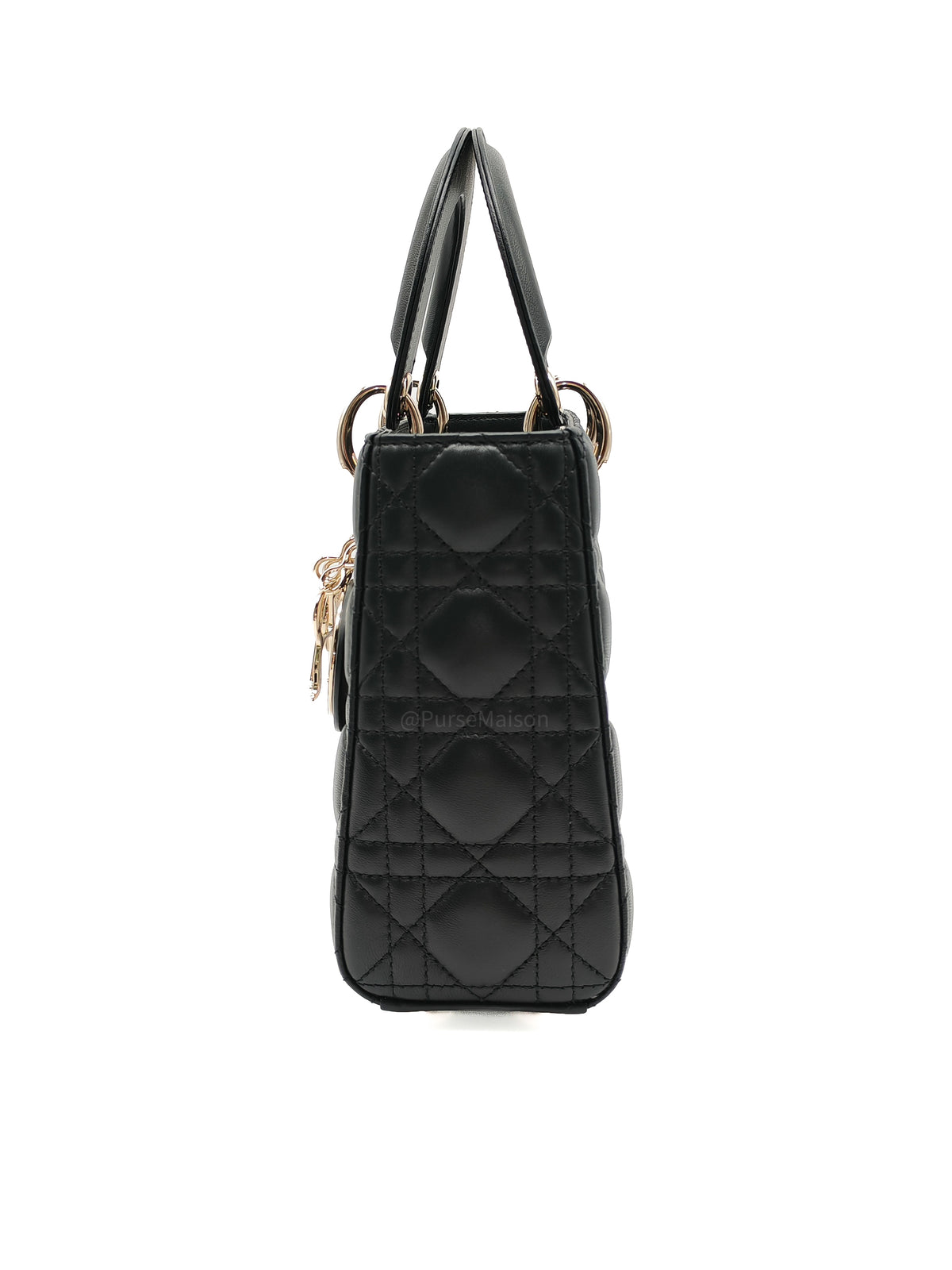 Christian Dior Small Lady Dior My ABCDior Bag in Black Lambskin Cannage Leather Light Gold Hardware