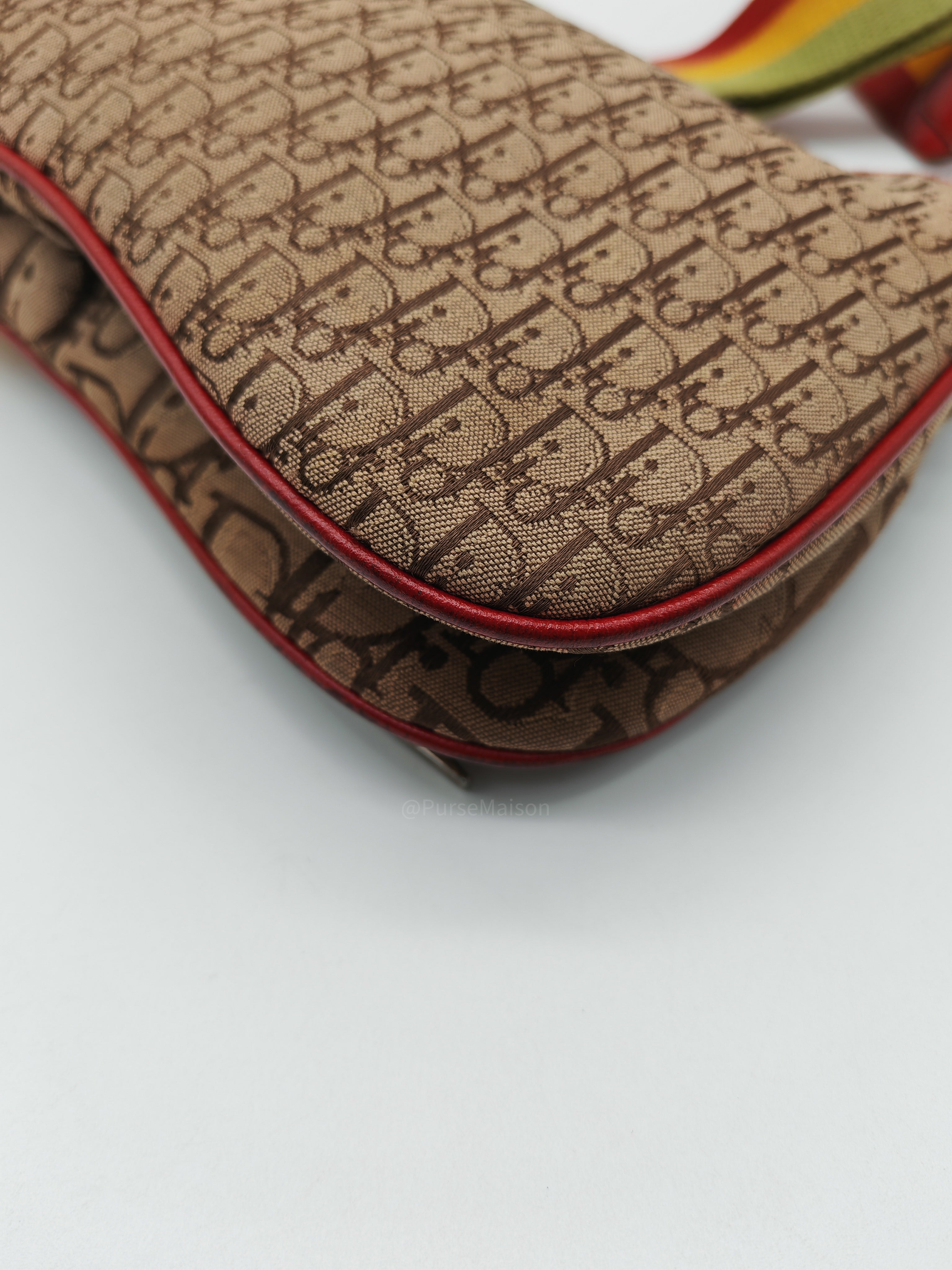 Christian Dior Rasta Trotter Double Saddle Bag in Beige Monogram Canvas with Yellow and Rasta-Colored Accents