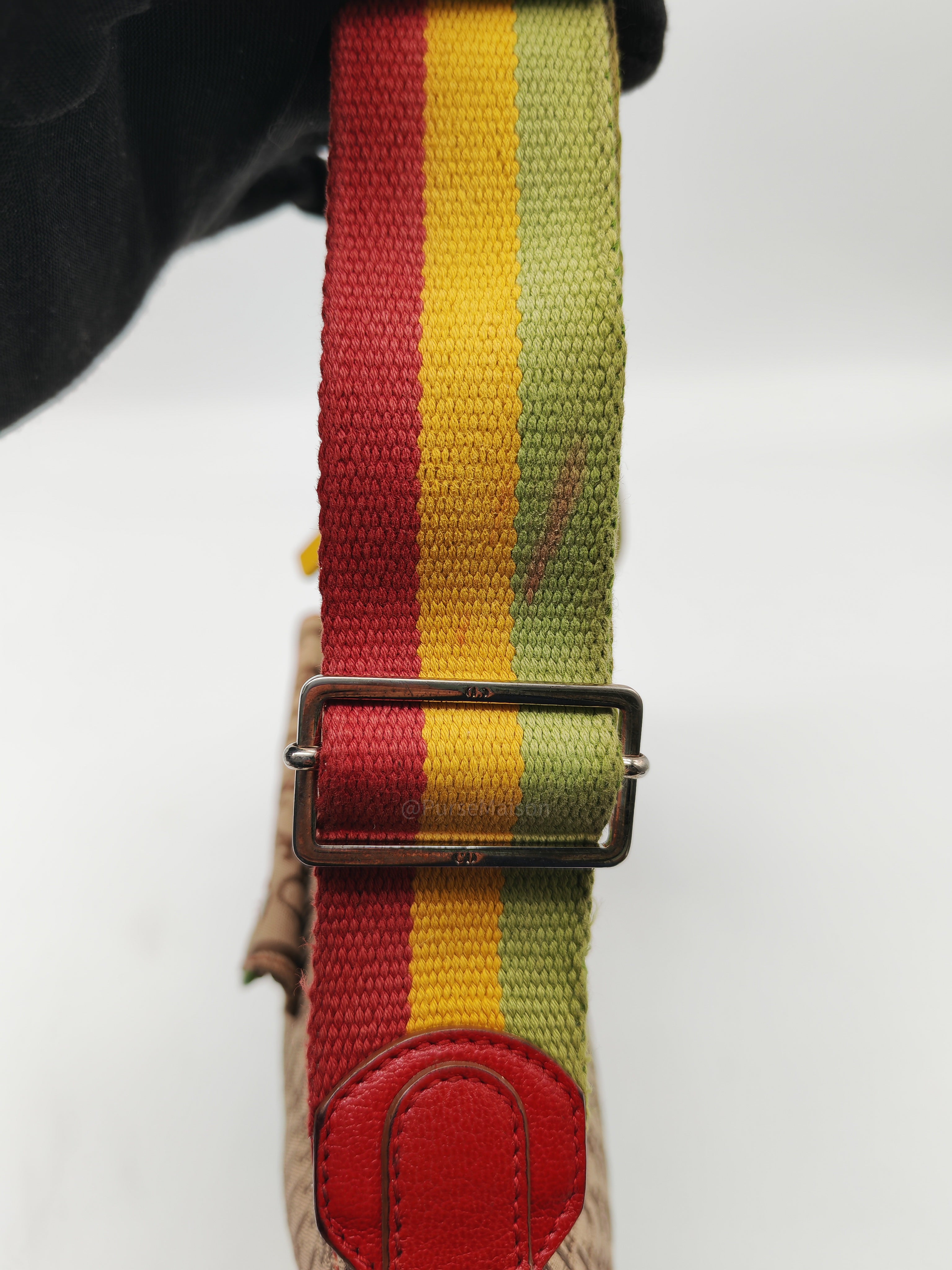 Christian Dior Rasta Trotter Double Saddle Bag in Beige Monogram Canvas with Yellow and Rasta-Colored Accents