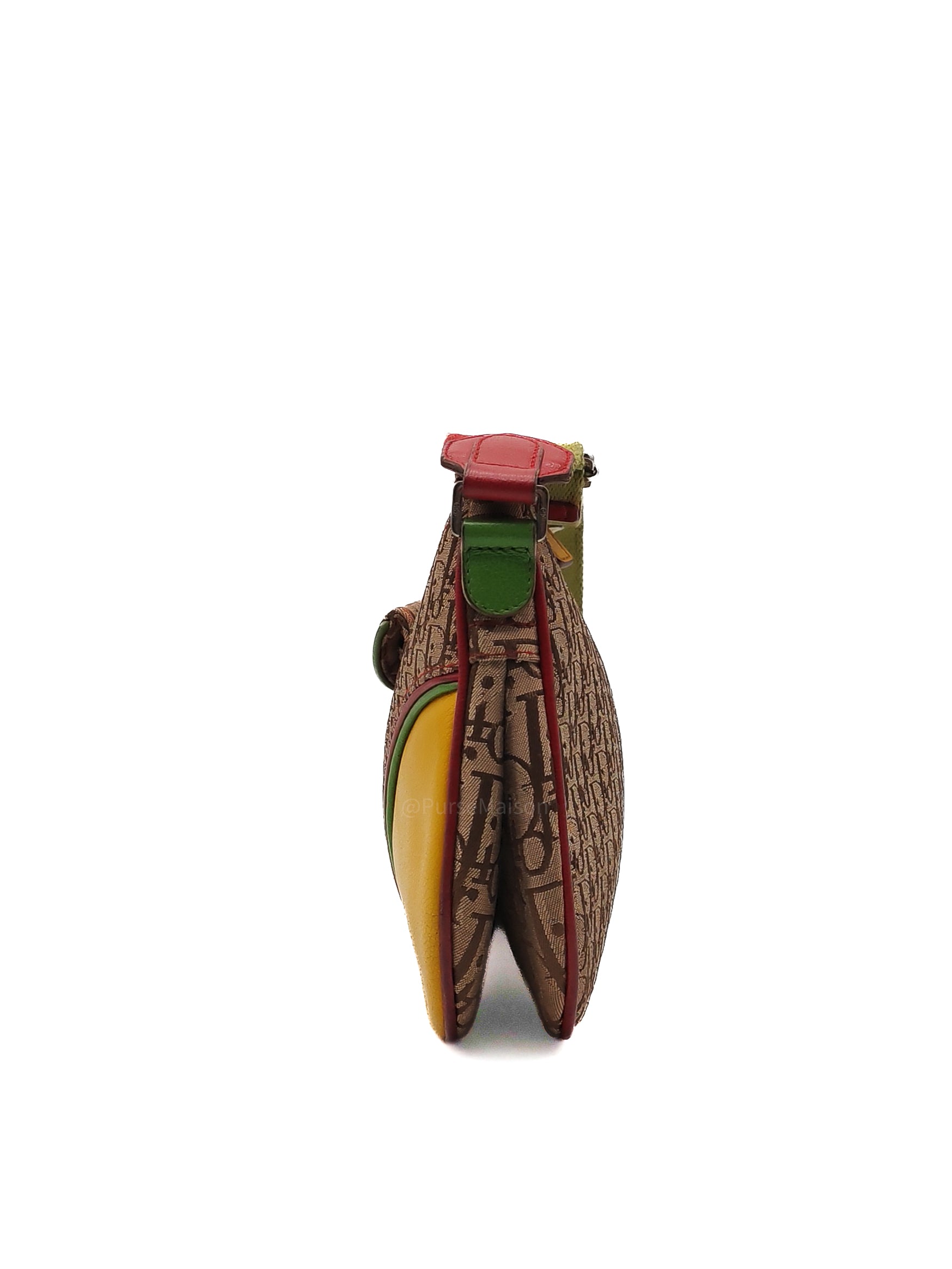 Christian Dior Rasta Trotter Double Saddle Bag in Beige Monogram Canvas with Yellow and Rasta-Colored Accents