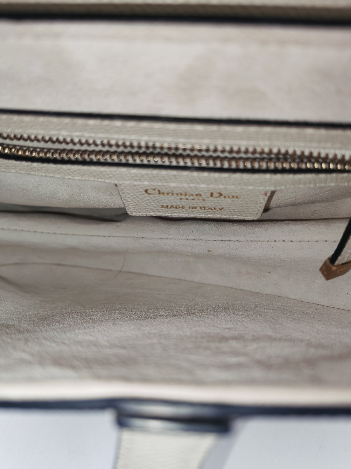Christian Dior Saddle Bag Medium in White Grained Calfskin Leather and Aged Gold Hardware