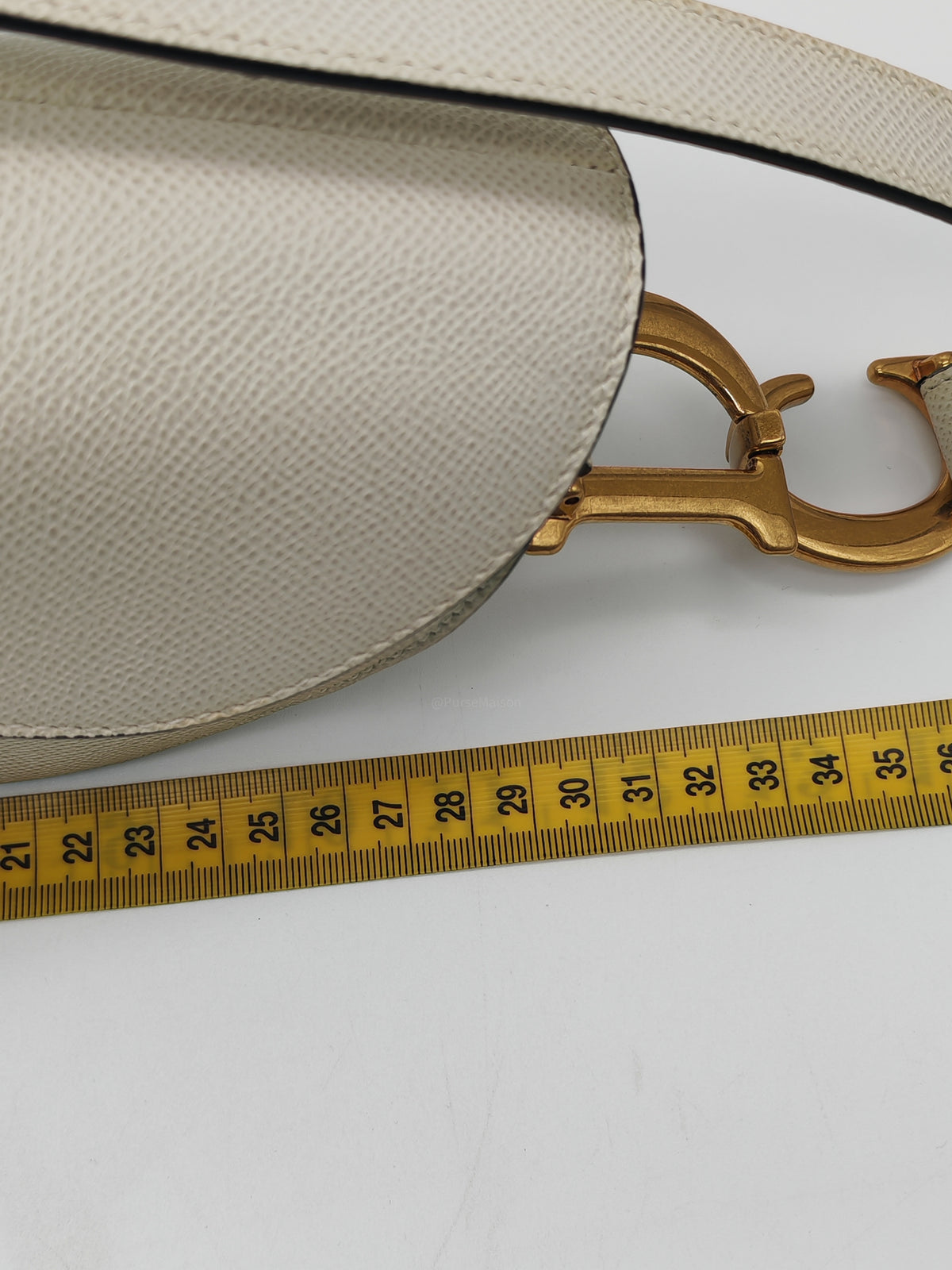 Christian Dior Saddle Bag Medium in White Grained Calfskin Leather and Aged Gold Hardware