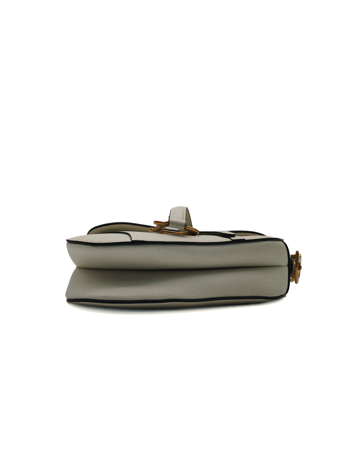 Christian Dior Saddle Bag Medium in White Grained Calfskin Leather and Aged Gold Hardware