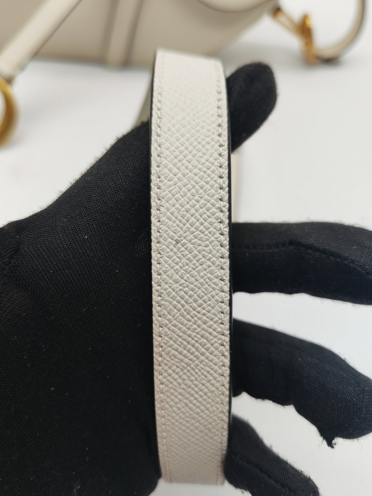 Christian Dior Saddle Bag Medium in White Grained Calfskin Leather and Aged Gold Hardware