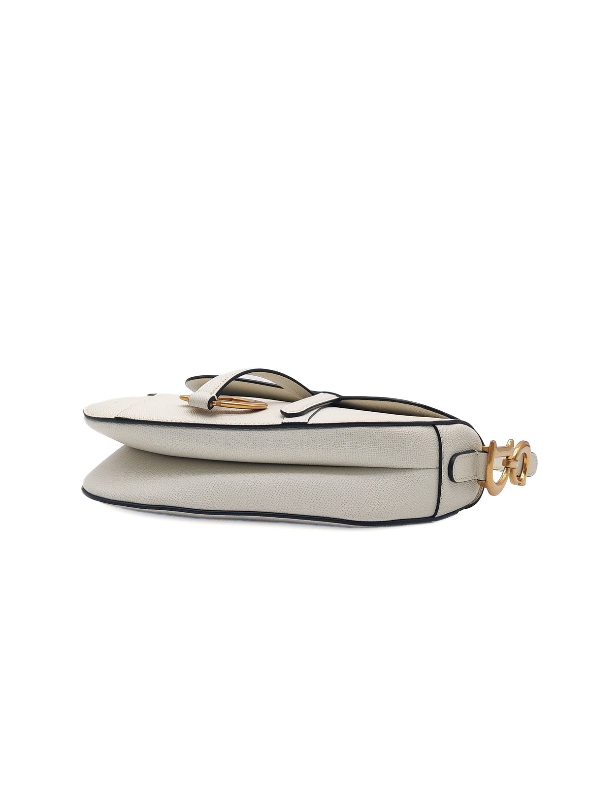 Christian Dior Saddle Bag Medium in White Grained Calfskin Leather and Aged Gold Hardware