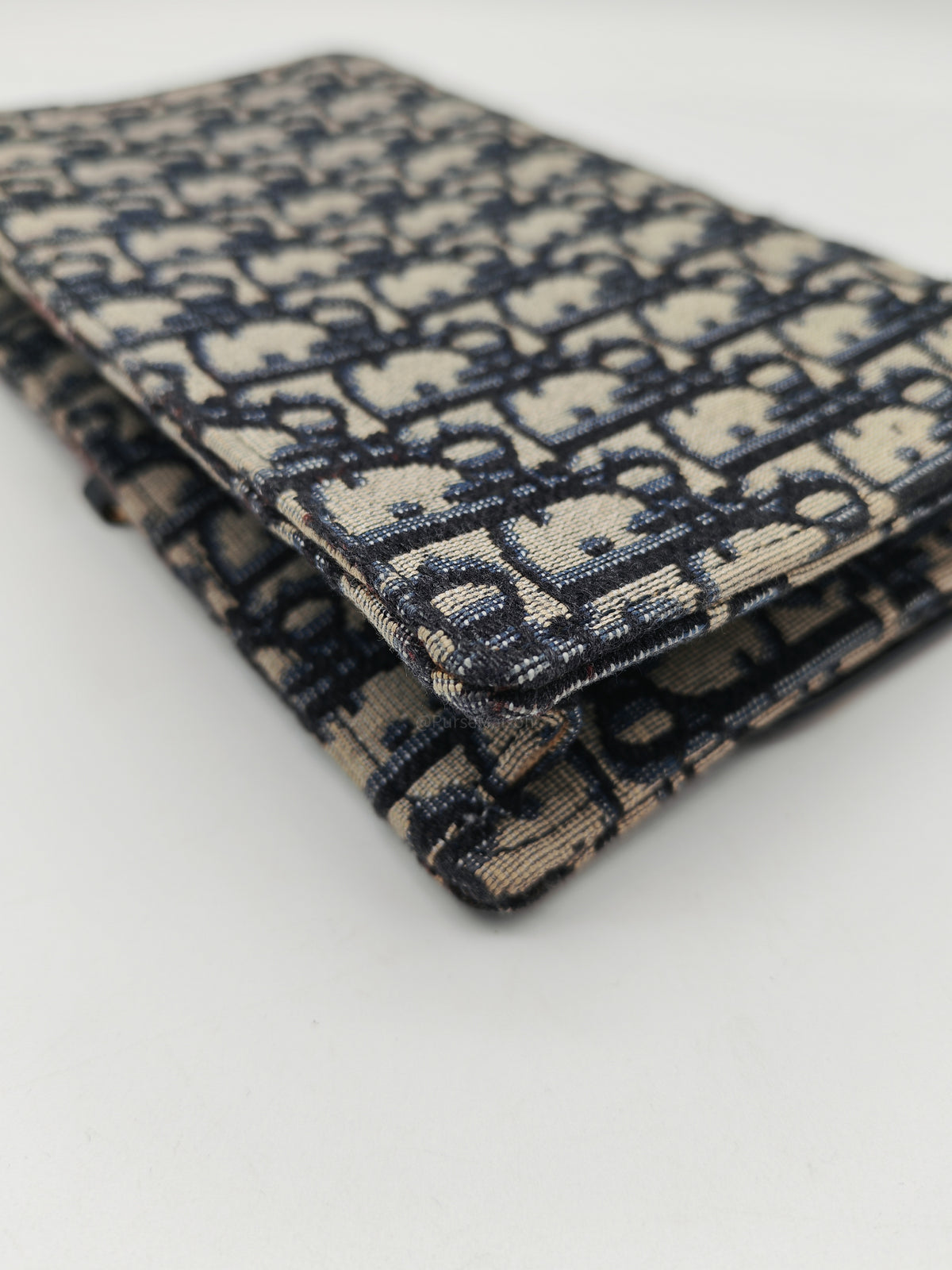 Christian Dior Saddle Pouch Wallet on Chain in Blue Oblique Jacquard Canvas and Gold Hardware