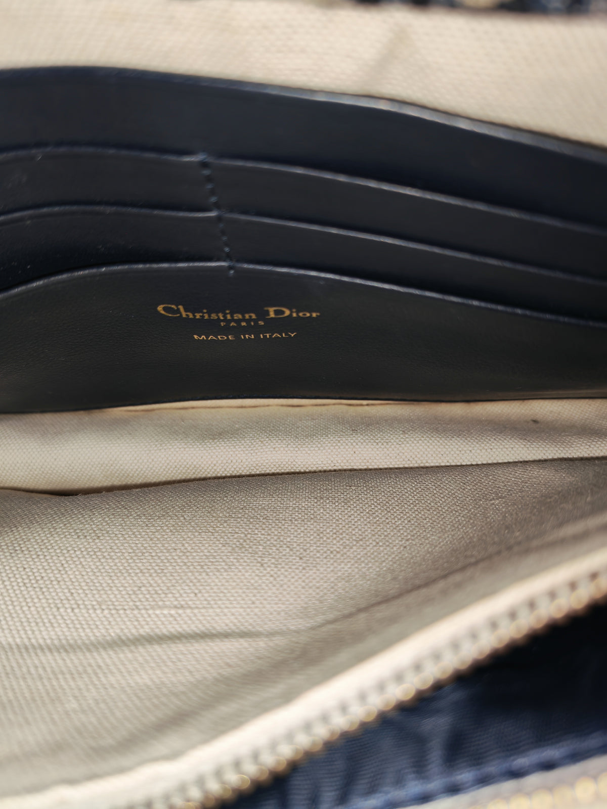 Christian Dior Saddle Pouch Wallet on Chain in Blue Oblique Jacquard Canvas and Gold Hardware