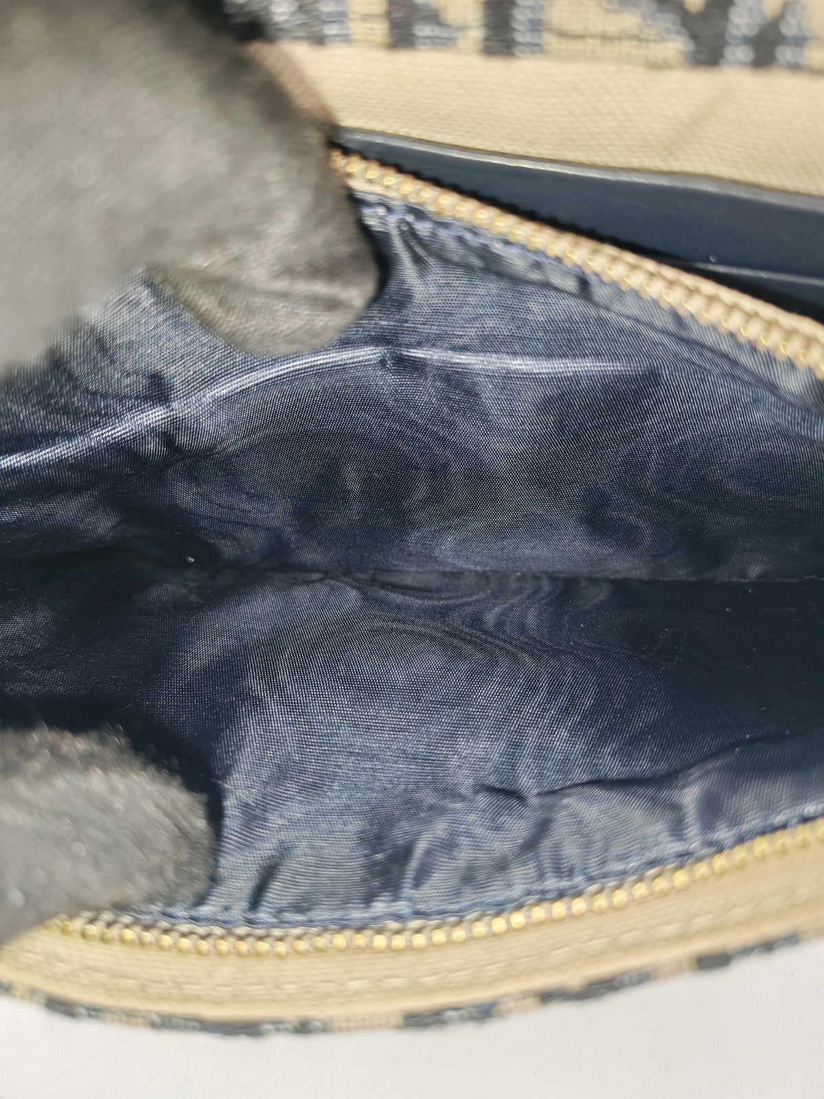 Christian Dior Saddle Pouch Wallet on Chain in Blue Oblique Jacquard Canvas and Gold Hardware