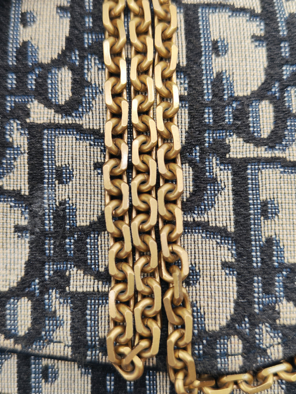 Christian Dior Saddle Pouch Wallet on Chain in Blue Oblique Jacquard Canvas and Gold Hardware