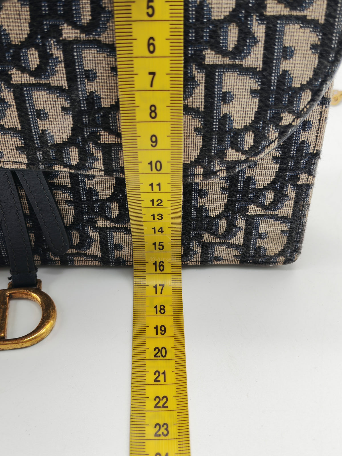 Christian Dior Saddle Pouch Wallet on Chain in Blue Oblique Jacquard Canvas and Gold Hardware