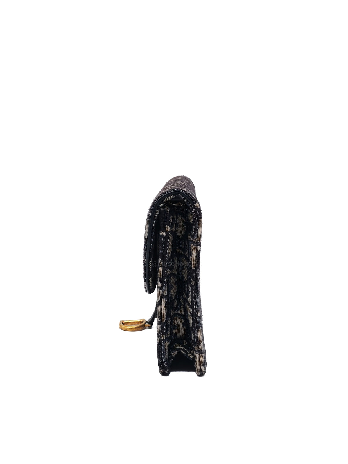 Christian Dior Saddle Pouch Wallet on Chain in Blue Oblique Jacquard Canvas and Gold Hardware