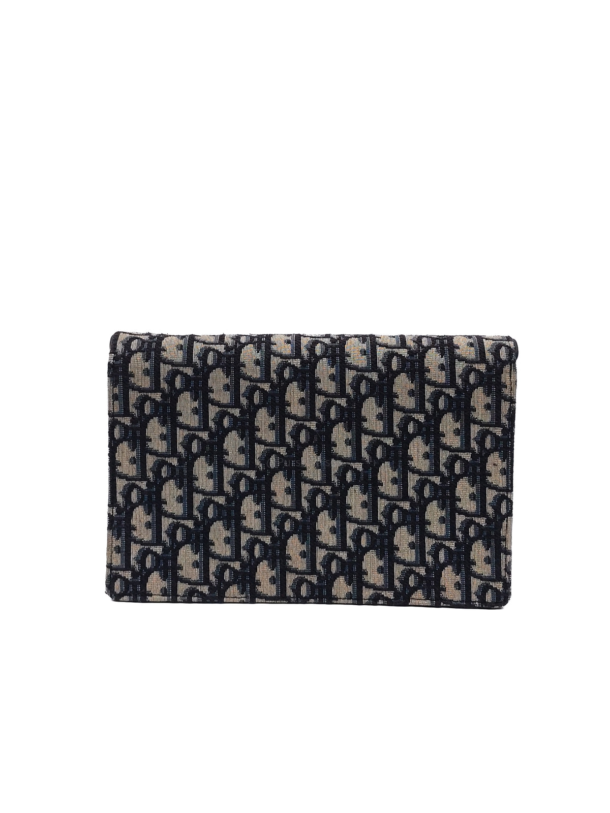 Christian Dior Saddle Pouch Wallet on Chain in Blue Oblique Jacquard Canvas and Gold Hardware