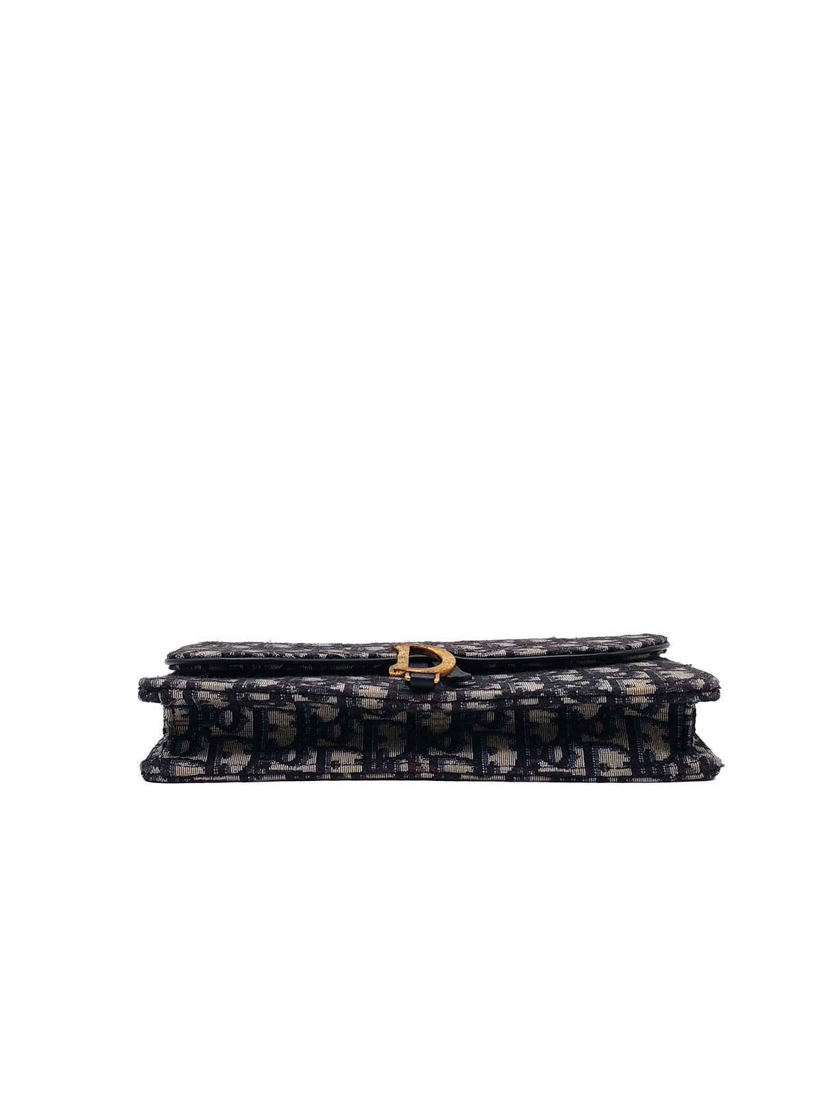Christian Dior Saddle Pouch Wallet on Chain in Blue Oblique Jacquard Canvas and Gold Hardware