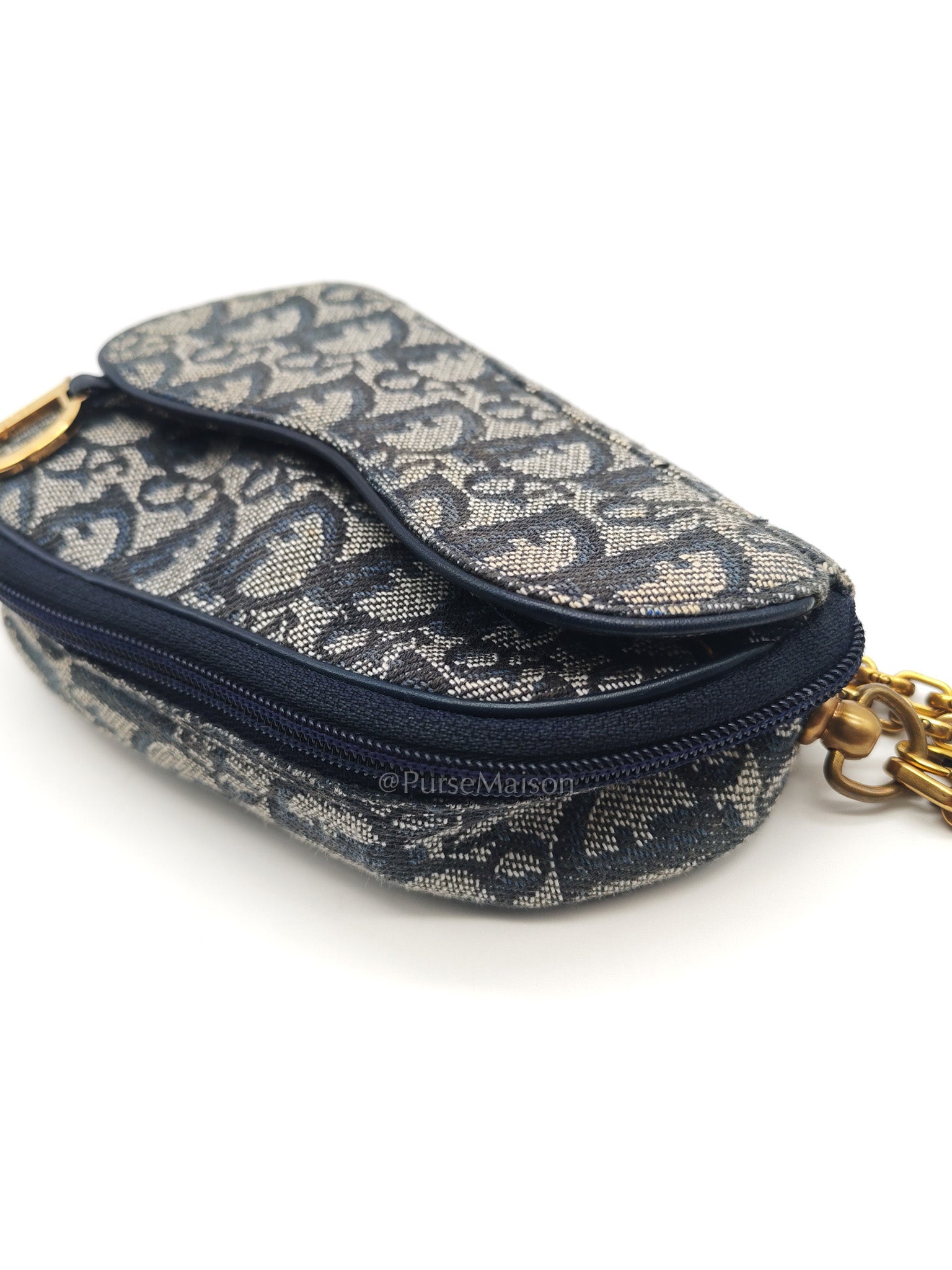 Christian Dior Saddle Pouch in Navy Blue Trotter Canvas