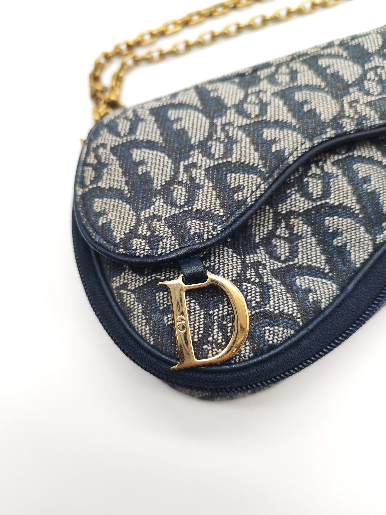 Christian Dior Saddle Pouch in Navy Blue Trotter Canvas