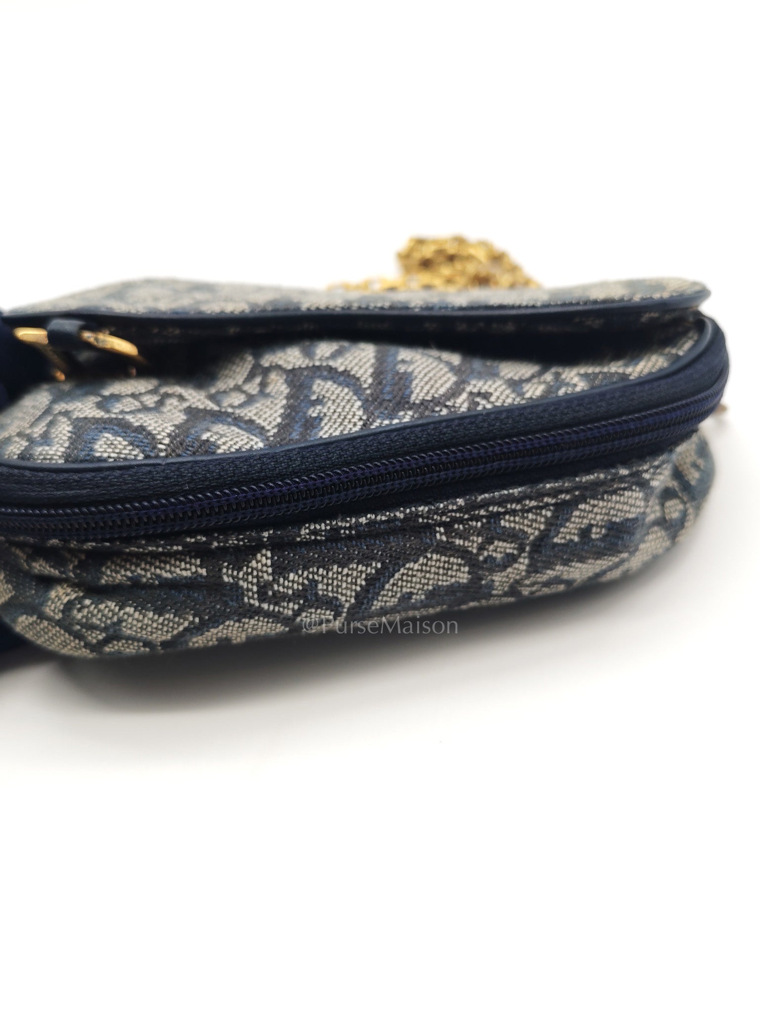 Christian Dior Saddle Pouch in Navy Blue Trotter Canvas