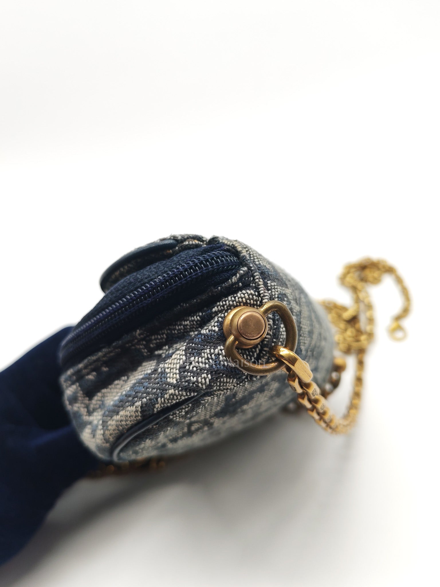 Christian Dior Saddle Pouch in Navy Blue Trotter Canvas