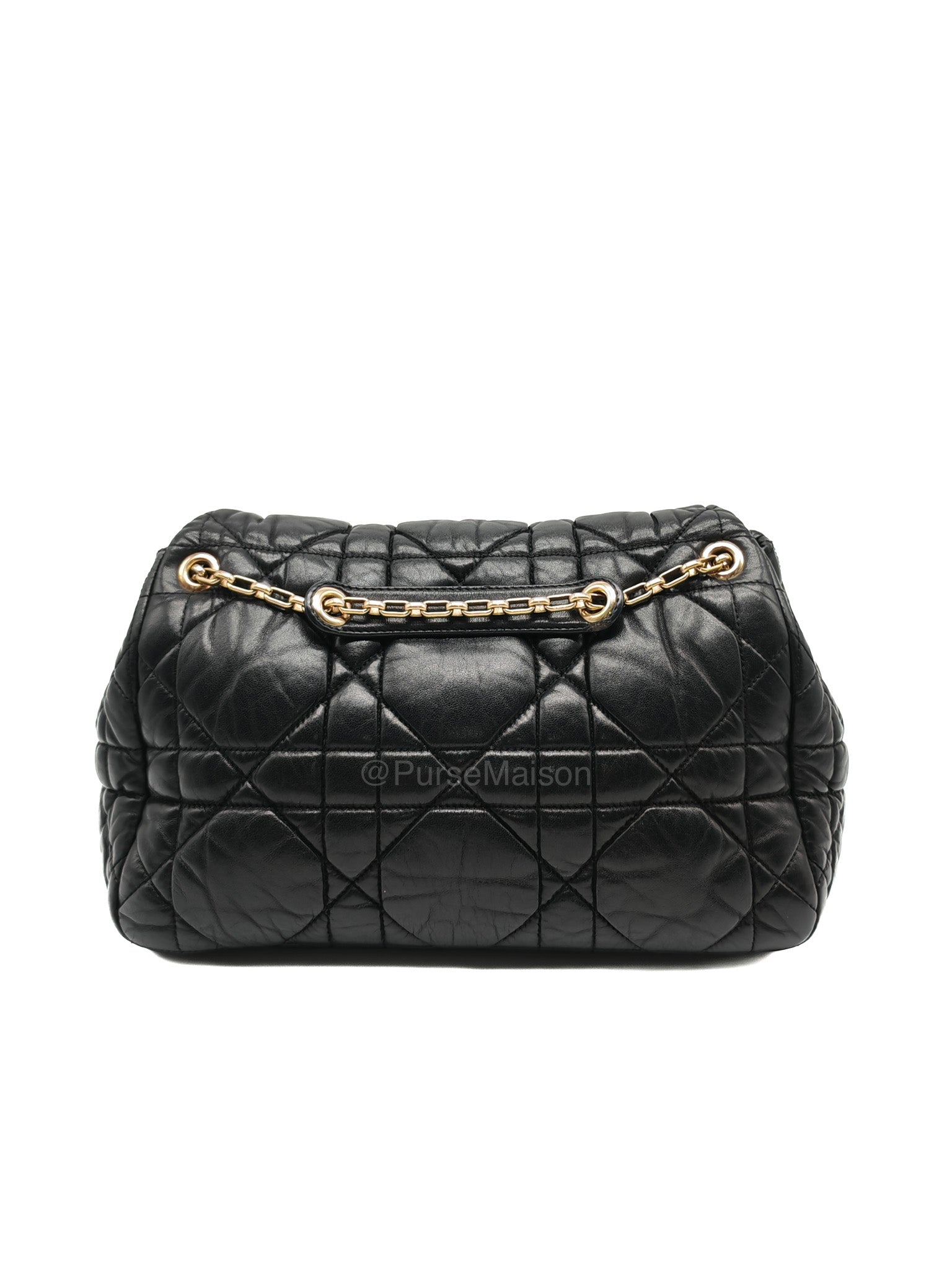 Christian Dior Milly La Foret Shoulder Bag in Black Quilted Cannage Lambskin Leather and Light Gold Hardware