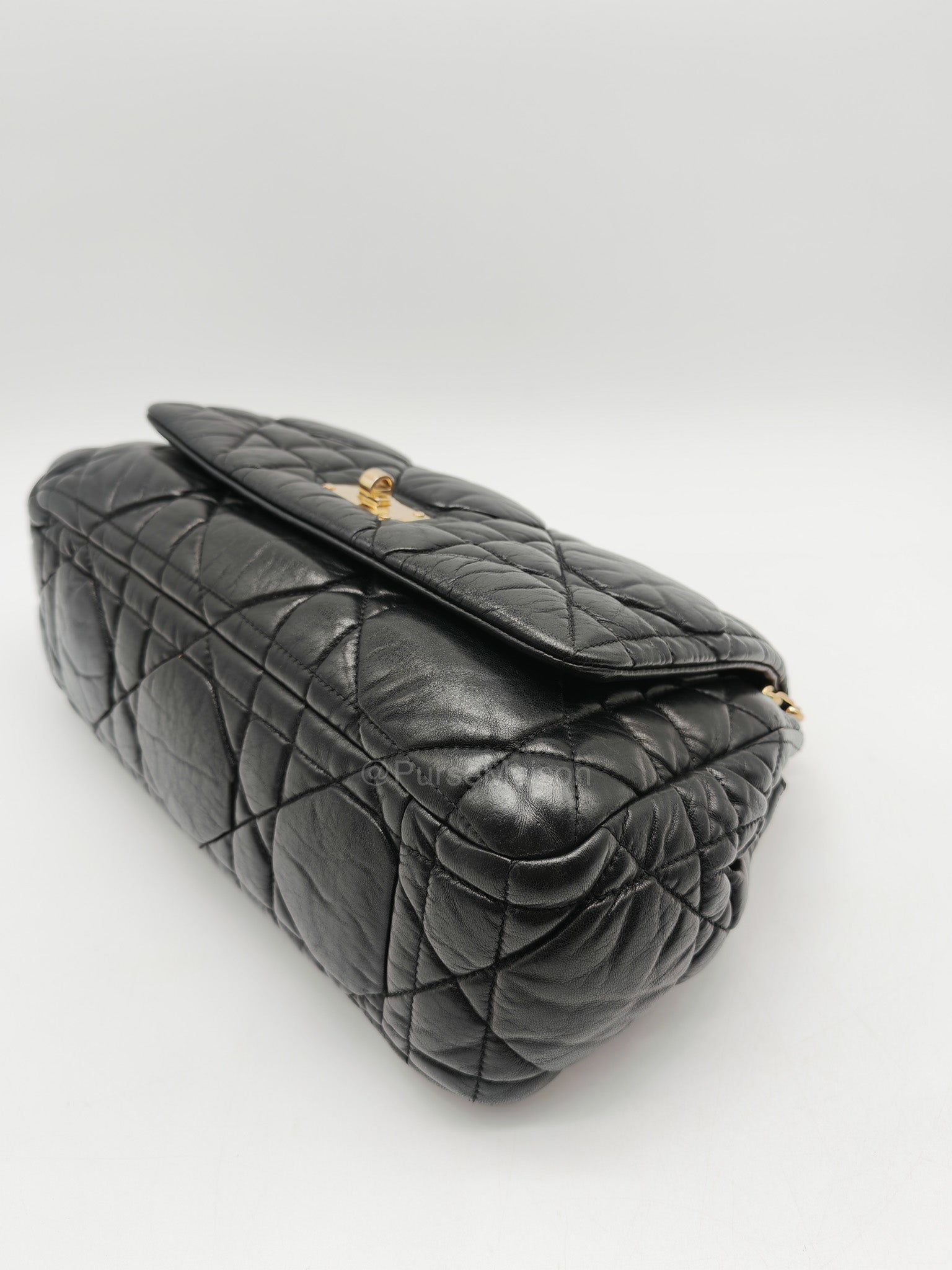 Christian Dior Milly La Foret Shoulder Bag in Black Quilted Cannage Lambskin Leather and Light Gold Hardware