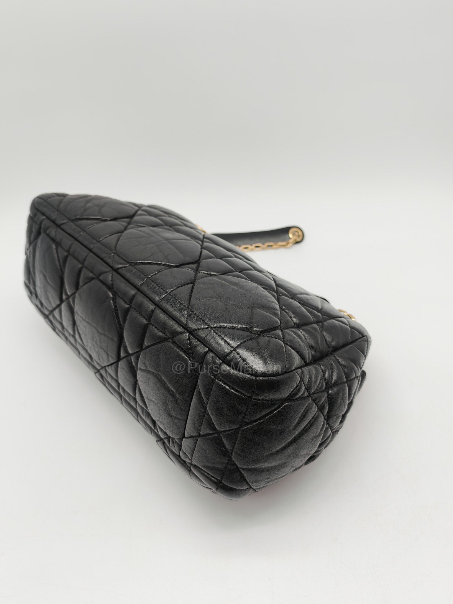 Christian Dior Milly La Foret Shoulder Bag in Black Quilted Cannage Lambskin Leather and Light Gold Hardware