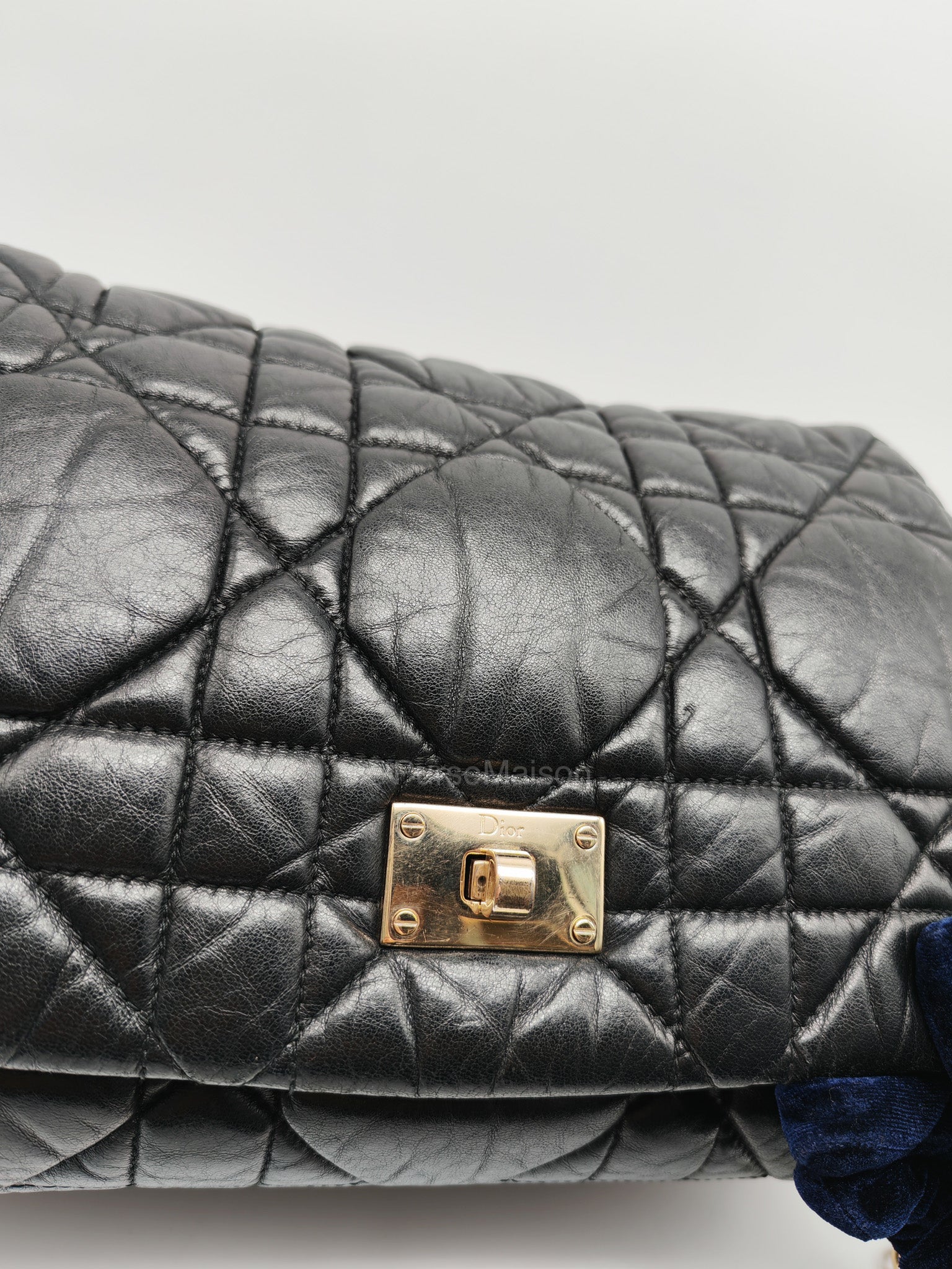 Christian Dior Milly La Foret Shoulder Bag in Black Quilted Cannage Lambskin Leather and Light Gold Hardware
