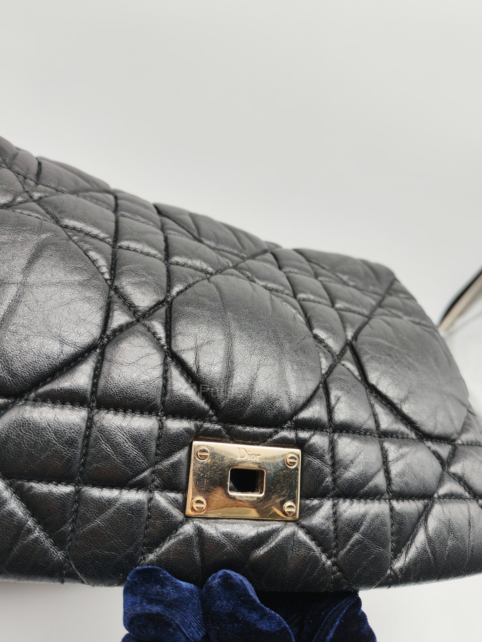Christian Dior Milly La Foret Shoulder Bag in Black Quilted Cannage Lambskin Leather and Light Gold Hardware