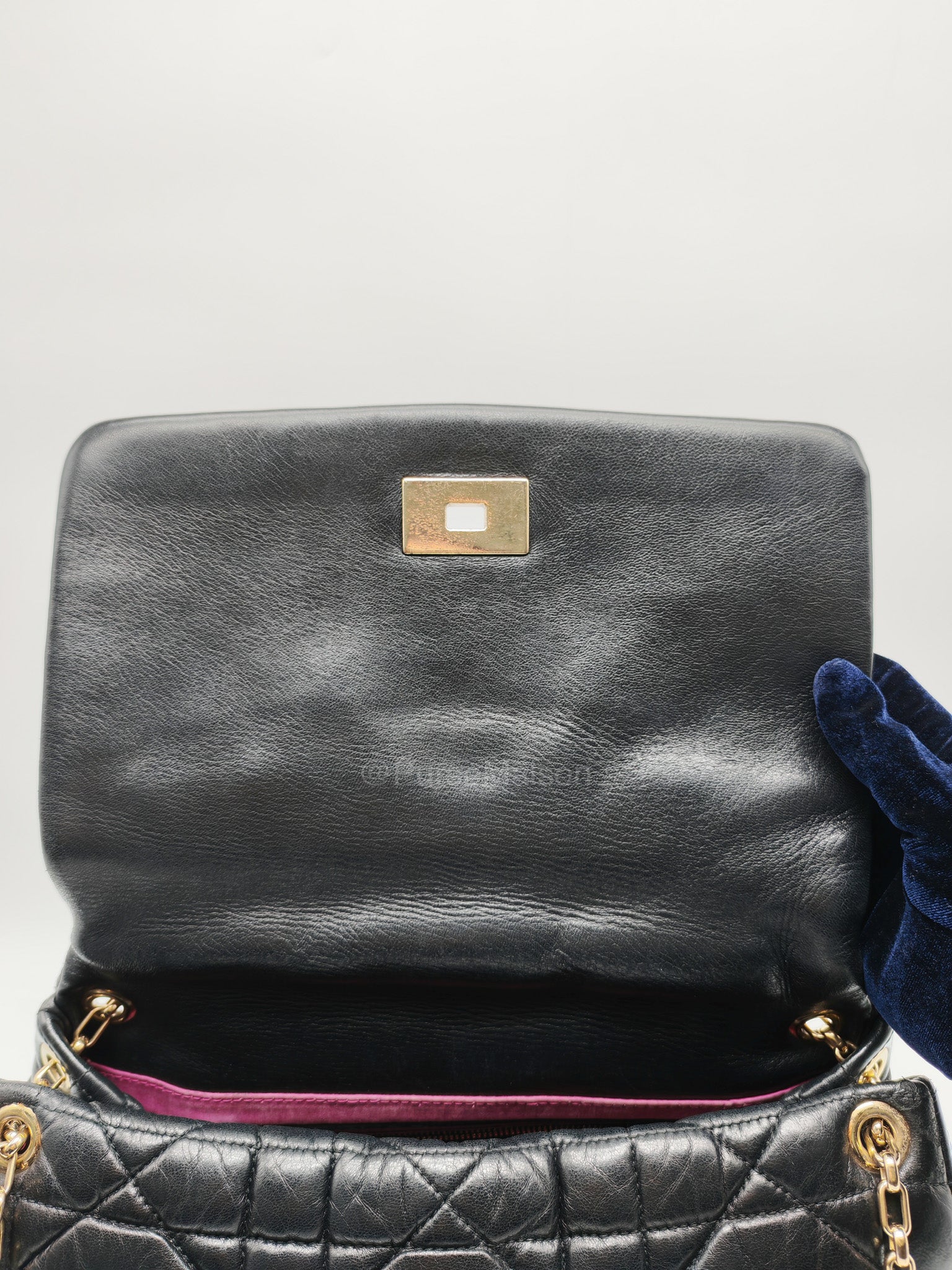 Christian Dior Milly La Foret Shoulder Bag in Black Quilted Cannage Lambskin Leather and Light Gold Hardware