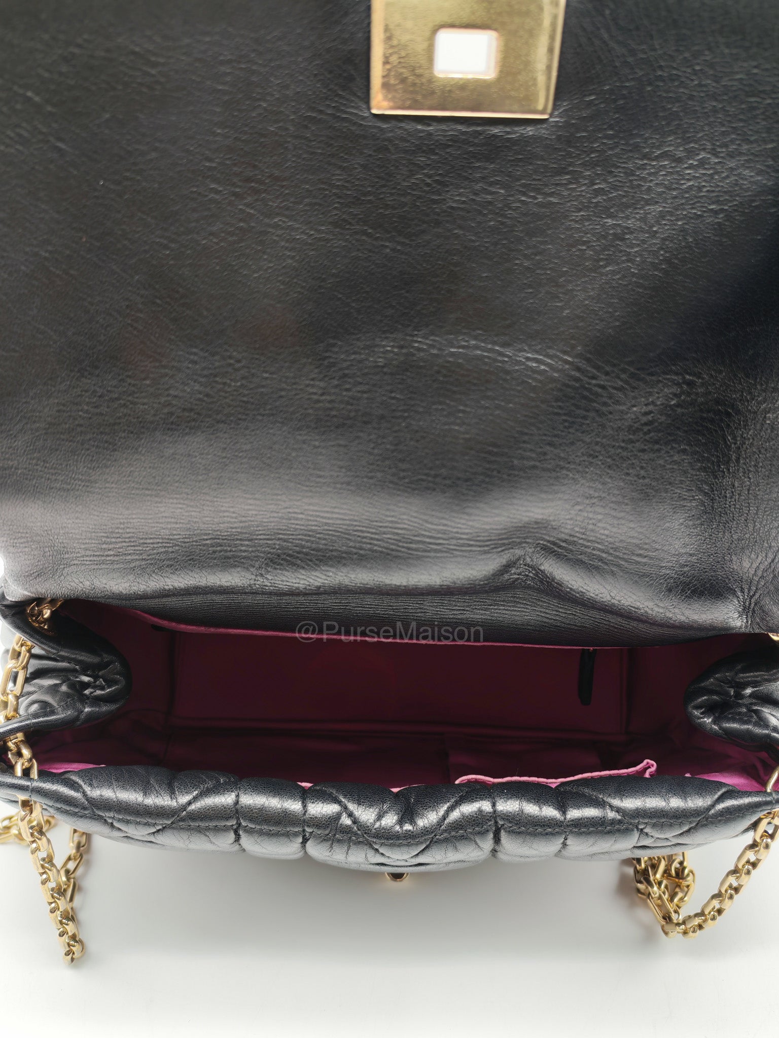Christian Dior Milly La Foret Shoulder Bag in Black Quilted Cannage Lambskin Leather and Light Gold Hardware