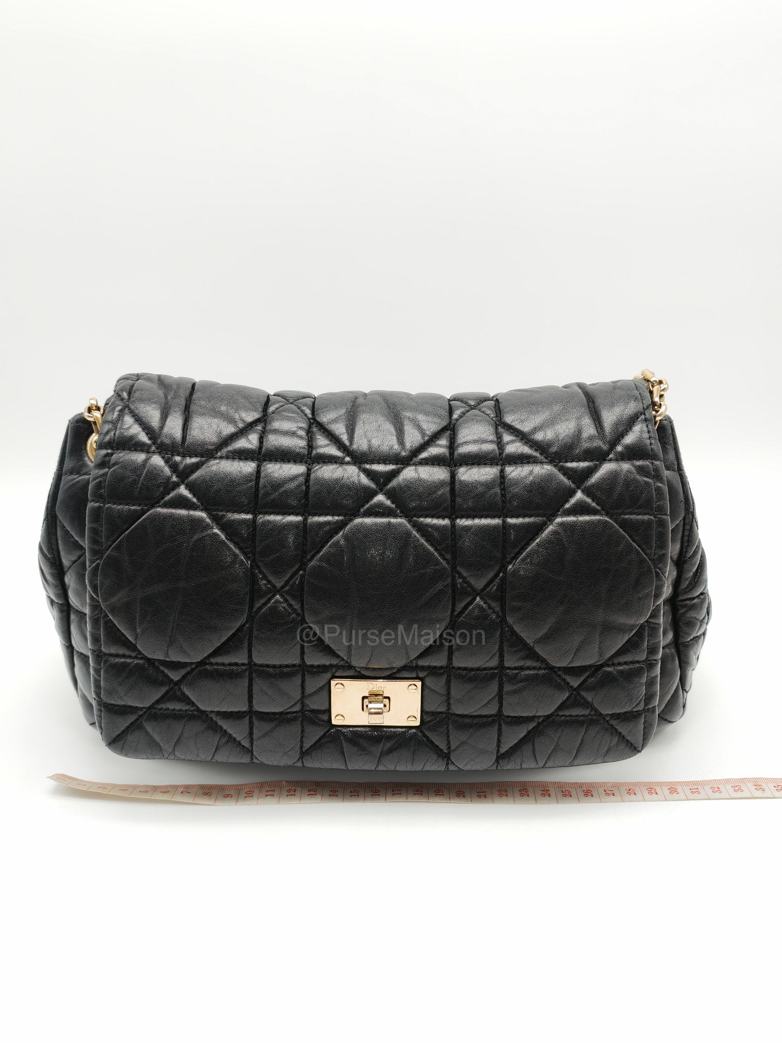 Christian Dior Milly La Foret Shoulder Bag in Black Quilted Cannage Lambskin Leather and Light Gold Hardware