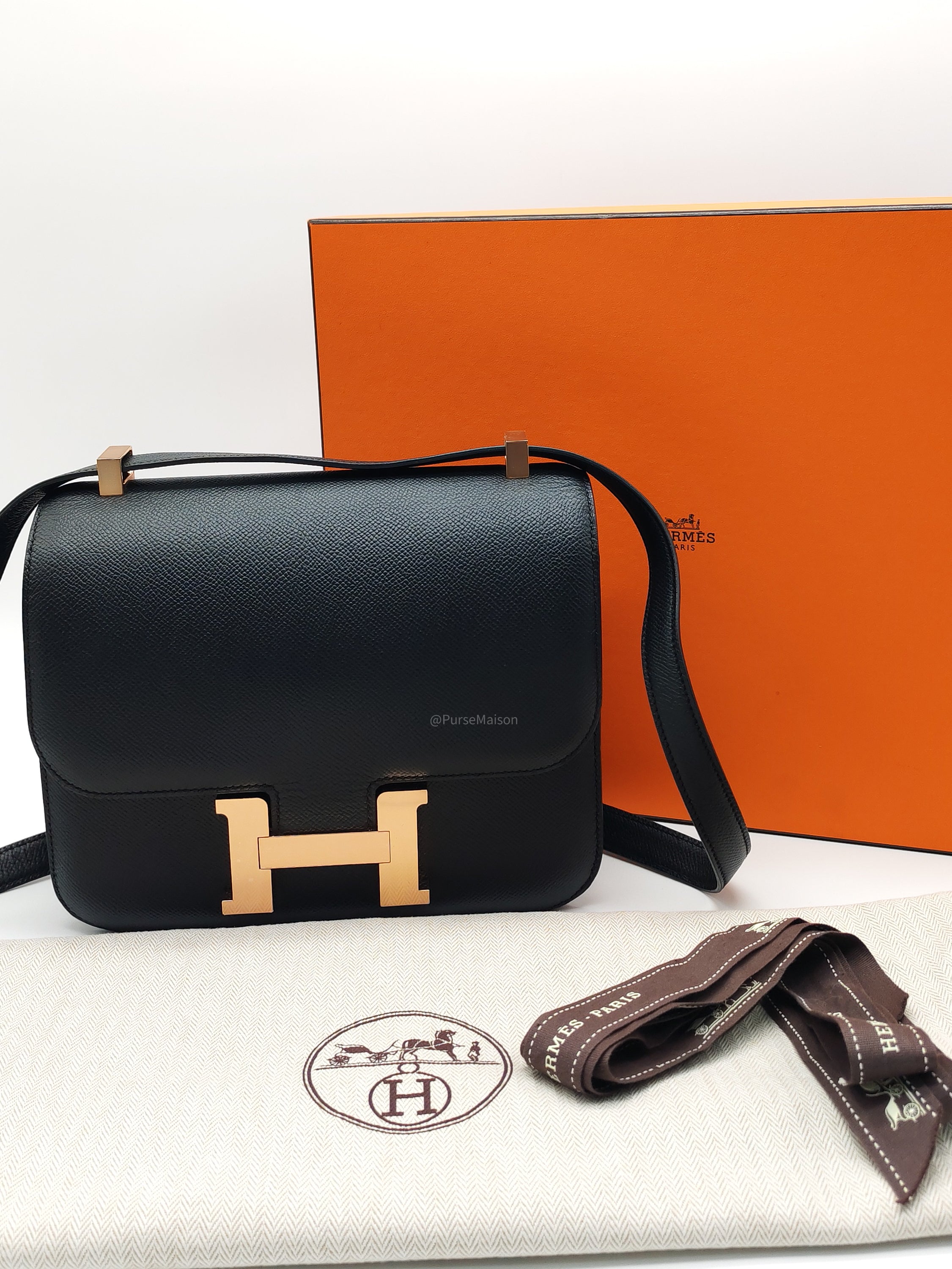 Hermes Constance 24 in Black Epsom Leather and Rose Gold Hardware Stamp A (2017)
