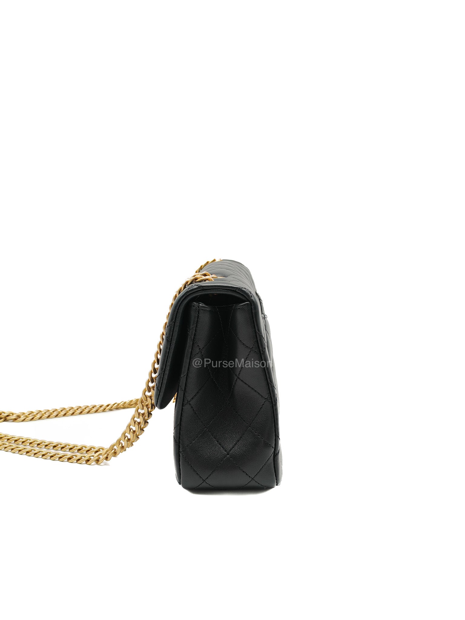 Chanel Camellia Crush Flap Medium in Black Quilted Lambskin Leather and Aged Gold Hardware Microchip