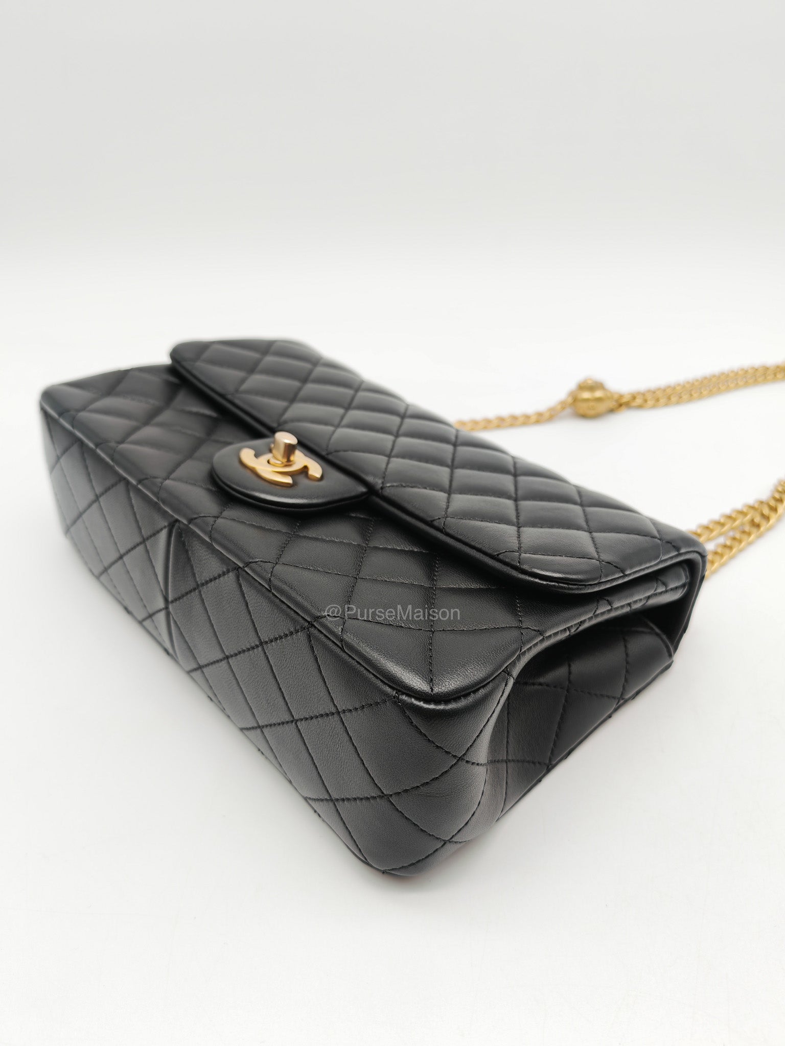 Chanel Camellia Crush Flap Medium in Black Quilted Lambskin Leather and Aged Gold Hardware Microchip
