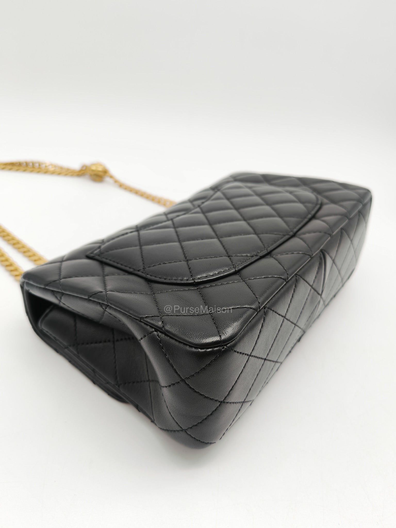 Chanel Camellia Crush Flap Medium in Black Quilted Lambskin Leather and Aged Gold Hardware Microchip