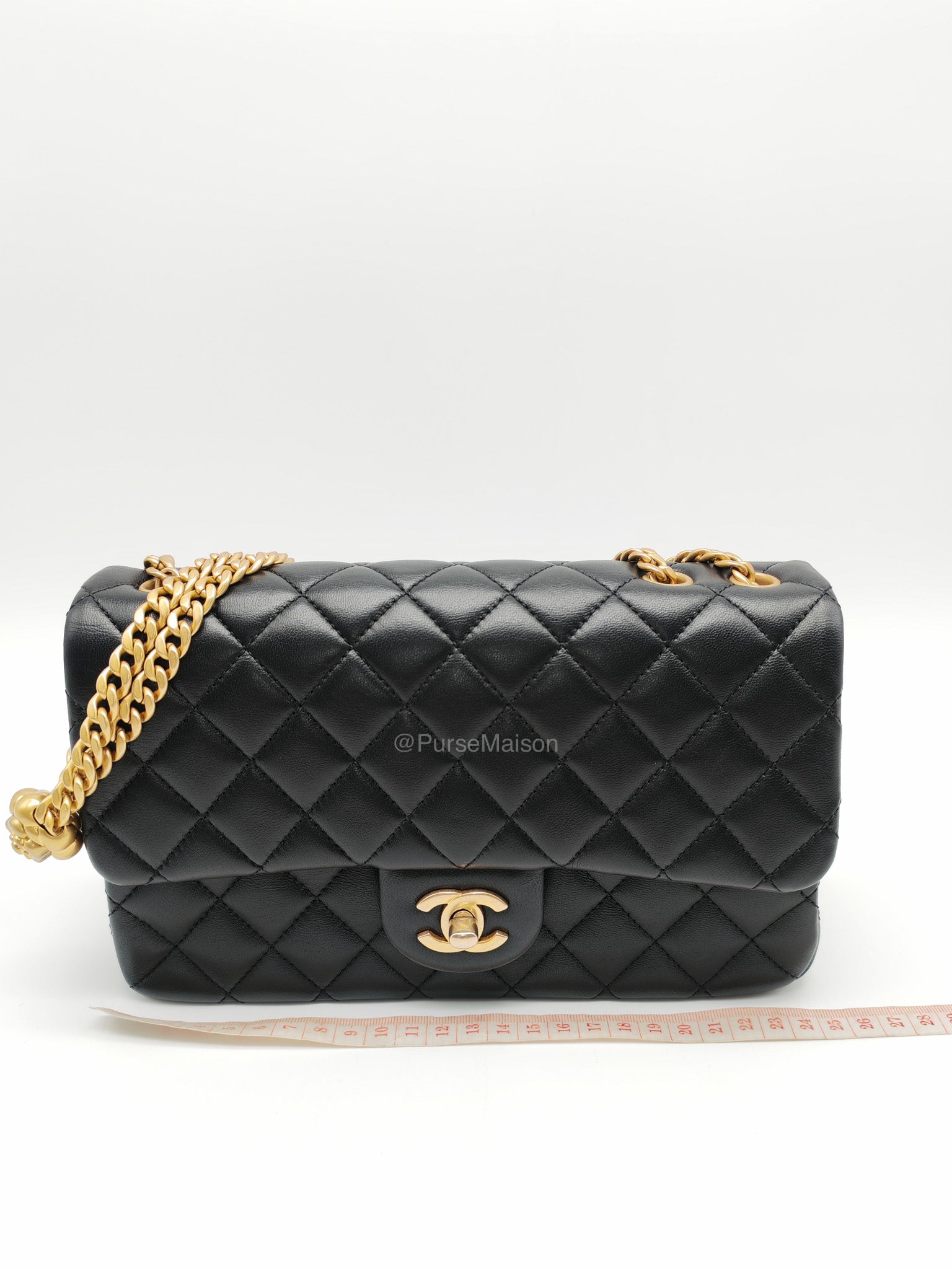 Chanel Camellia Crush Flap Medium in Black Quilted Lambskin Leather and Aged Gold Hardware Microchip