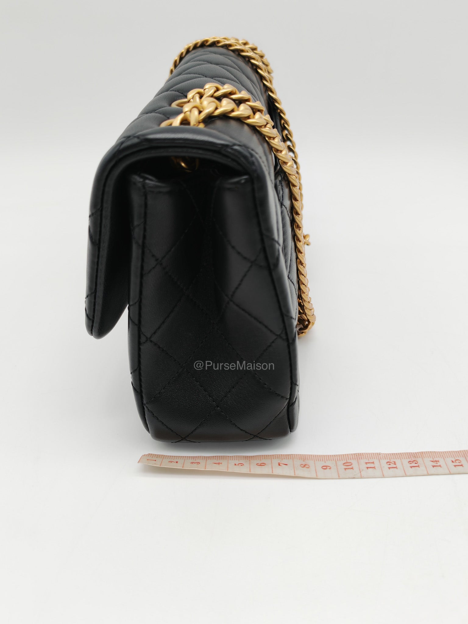 Chanel Camellia Crush Flap Medium in Black Quilted Lambskin Leather and Aged Gold Hardware Microchip