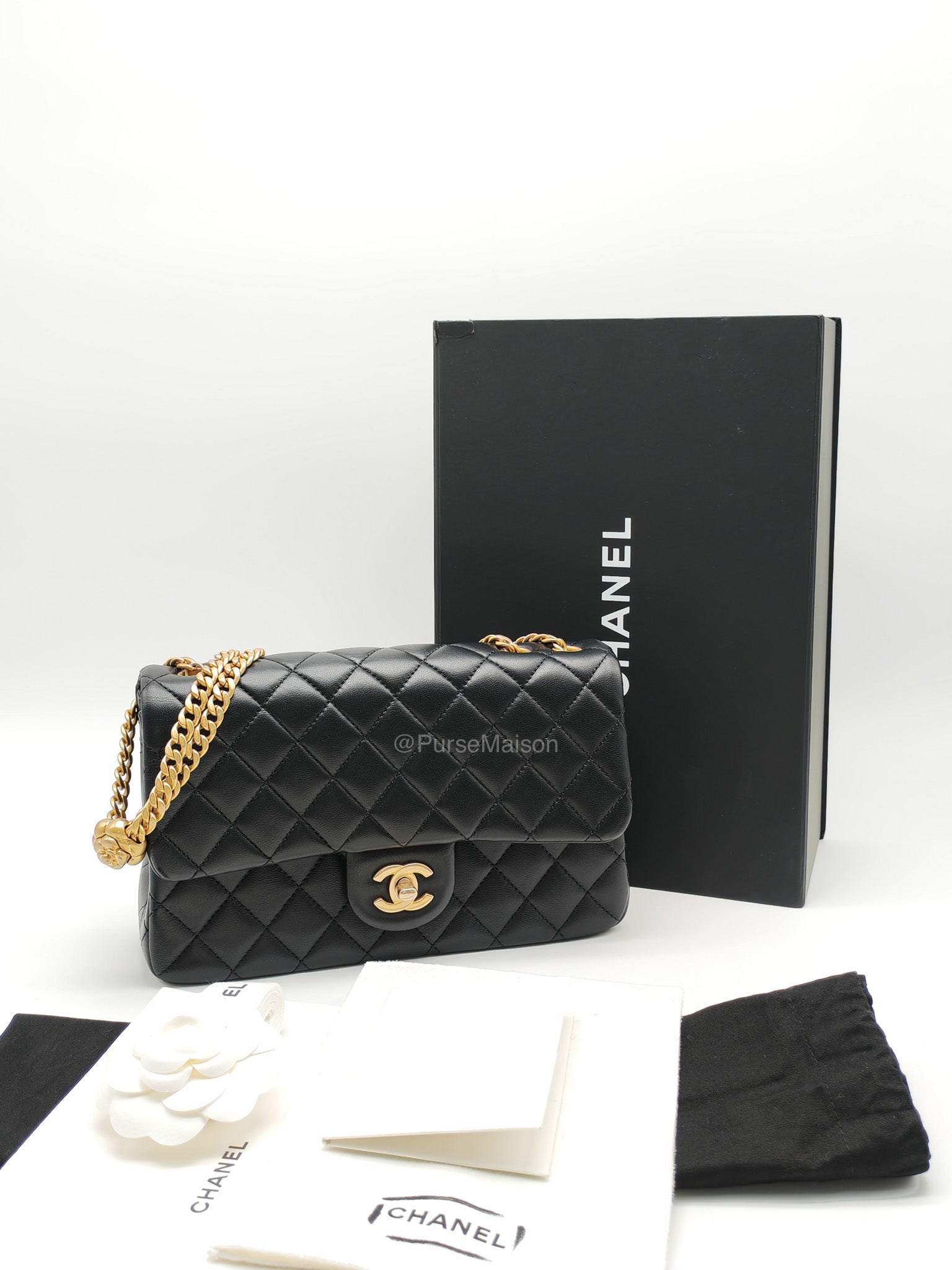 Chanel Camellia Crush Flap Medium in Black Quilted Lambskin Leather and Aged Gold Hardware Microchip