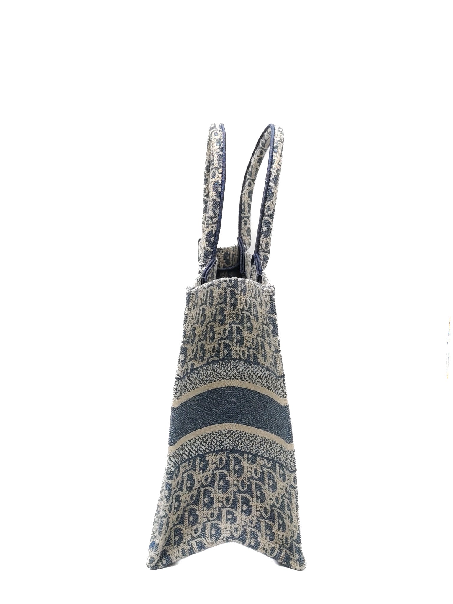 Christian Dior Book Tote Medium in Light Blue Oblique Pattern Canvas Embroidery