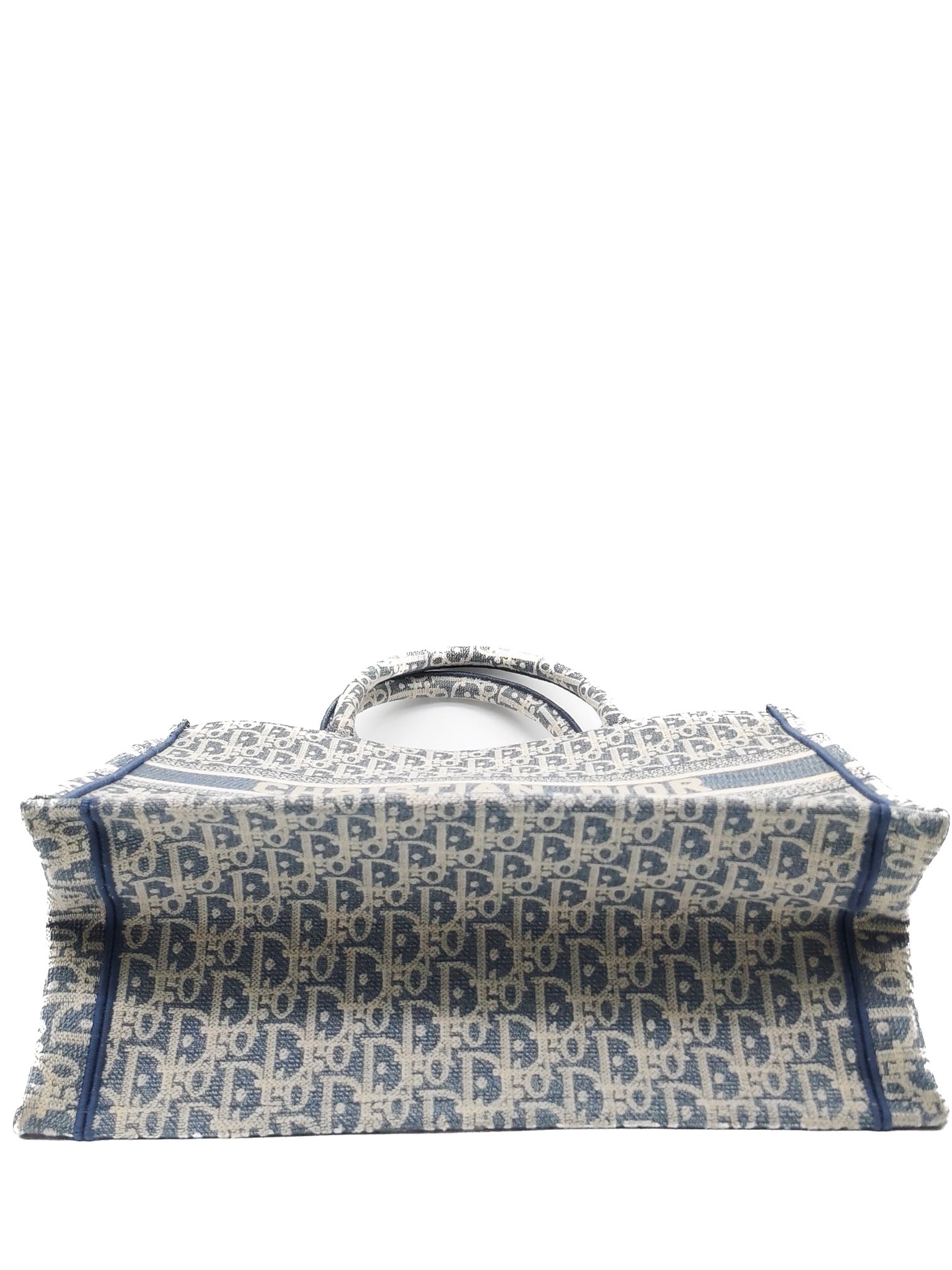 Christian Dior Book Tote Medium in Light Blue Oblique Pattern Canvas Embroidery