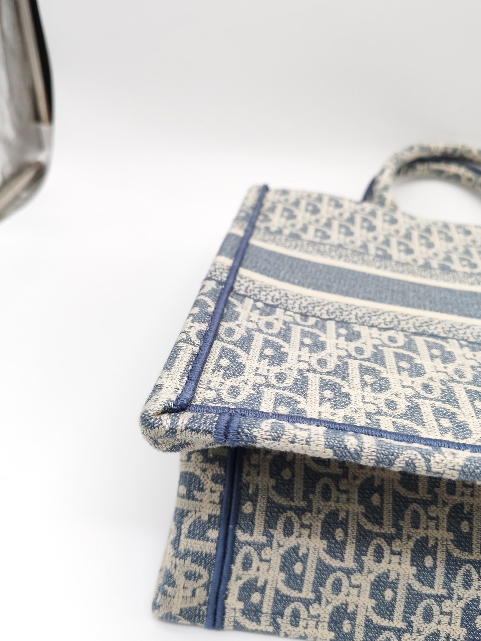 Christian Dior Book Tote Medium in Light Blue Oblique Pattern Canvas Embroidery