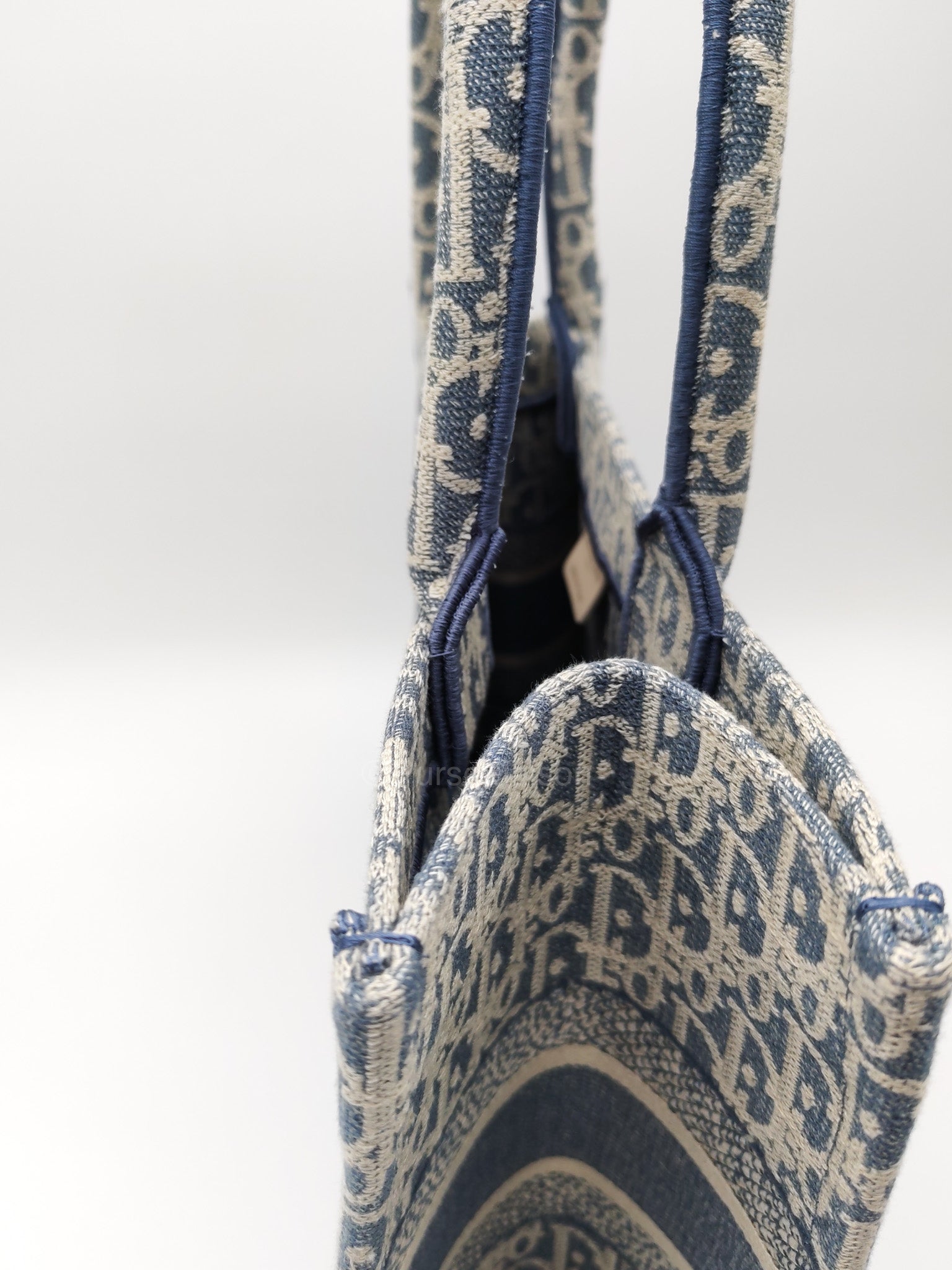 Christian Dior Book Tote Medium in Light Blue Oblique Pattern Canvas Embroidery