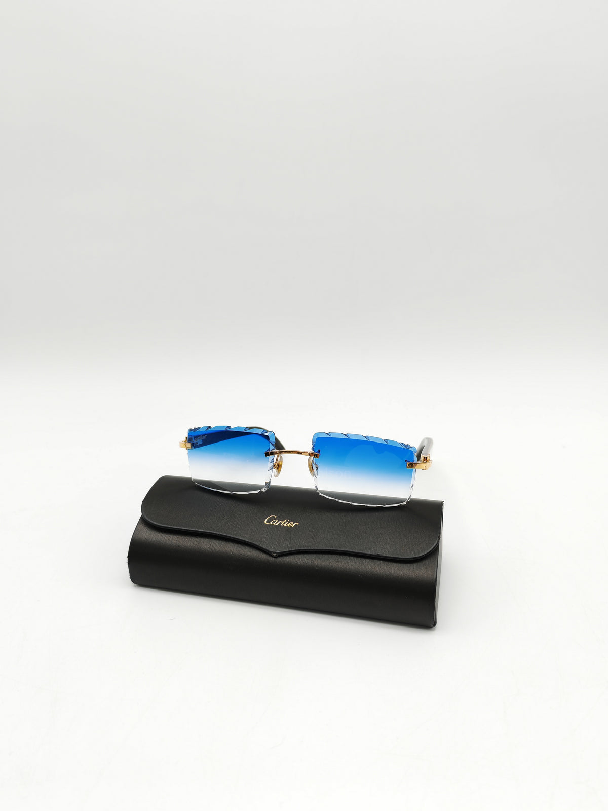 Cartier Rimless Sunglasses with Blue Gradient Diamond-Cut Lenses