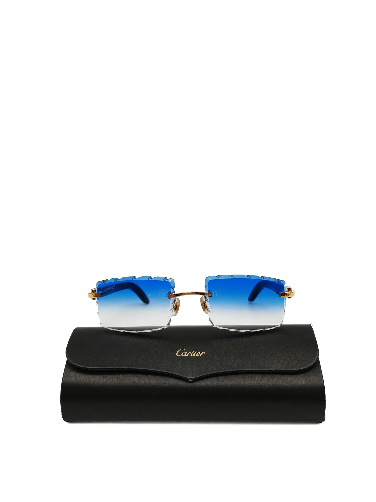 Cartier Rimless Sunglasses with Blue Gradient Diamond-Cut Lenses