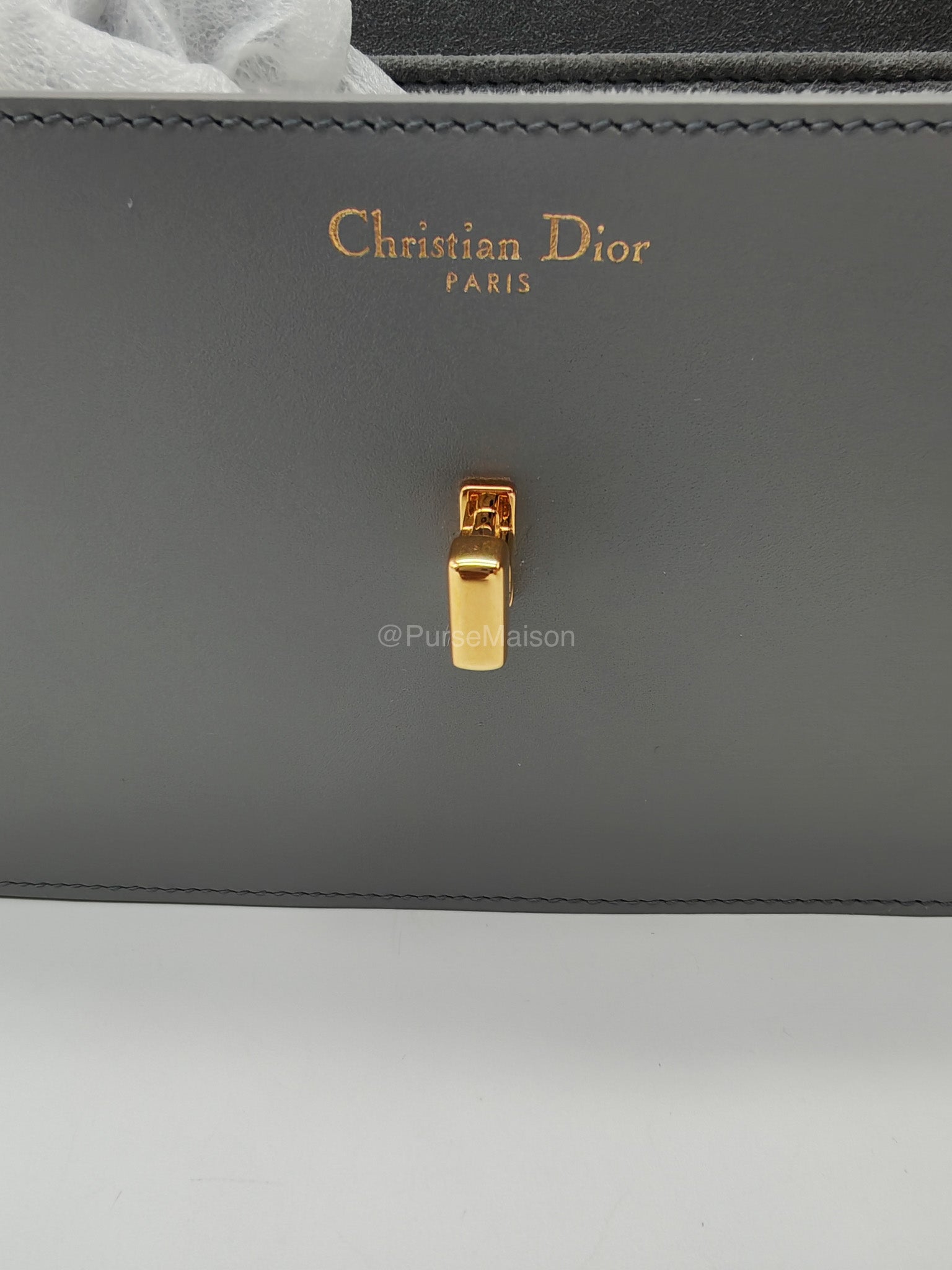 Christian Dior 30 Montaigne Avenue East West in Light Gray Smooth Calfskin Leather Chain Bag