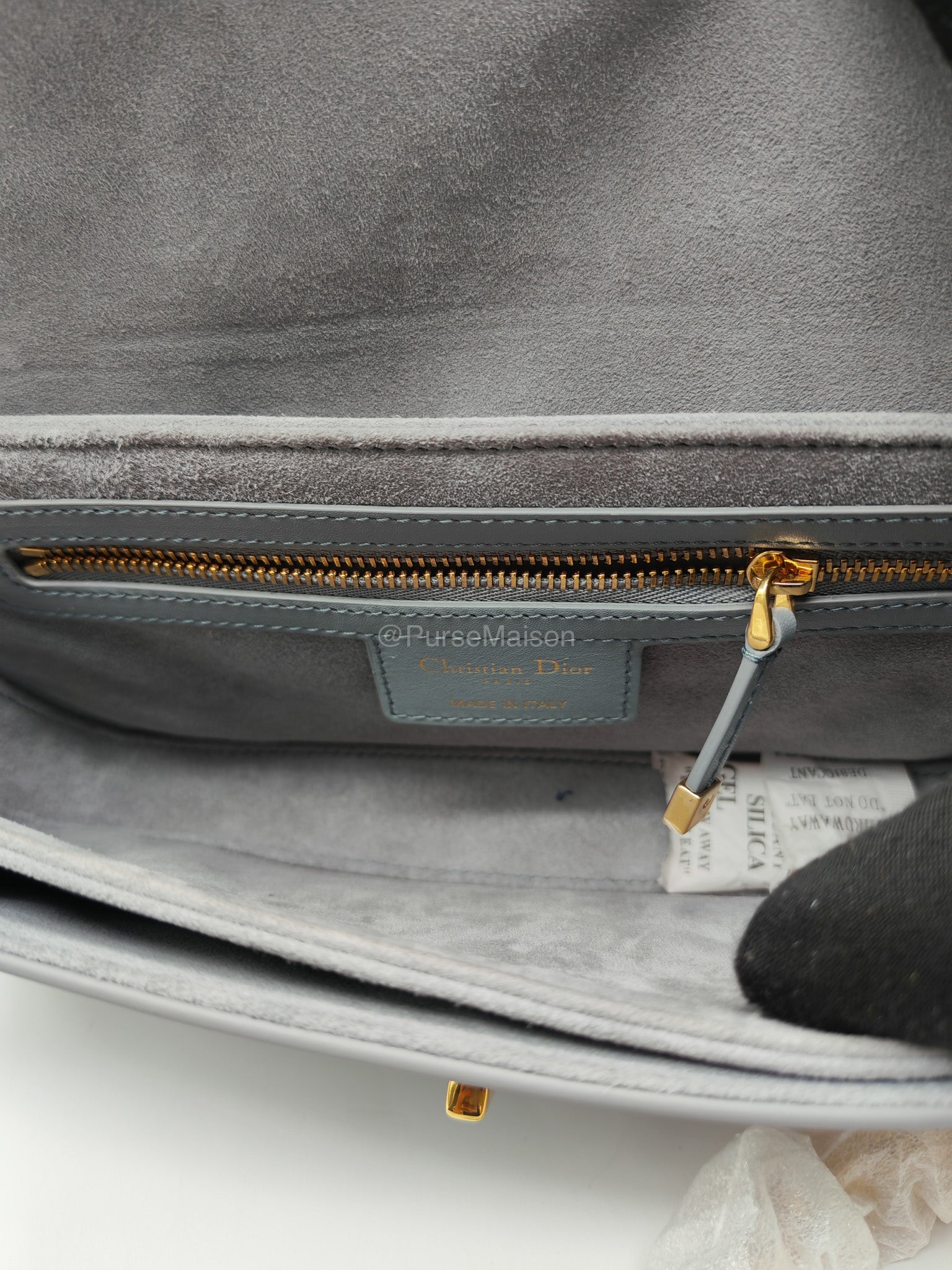 Christian Dior 30 Montaigne Avenue East West in Light Gray Smooth Calfskin Leather Chain Bag