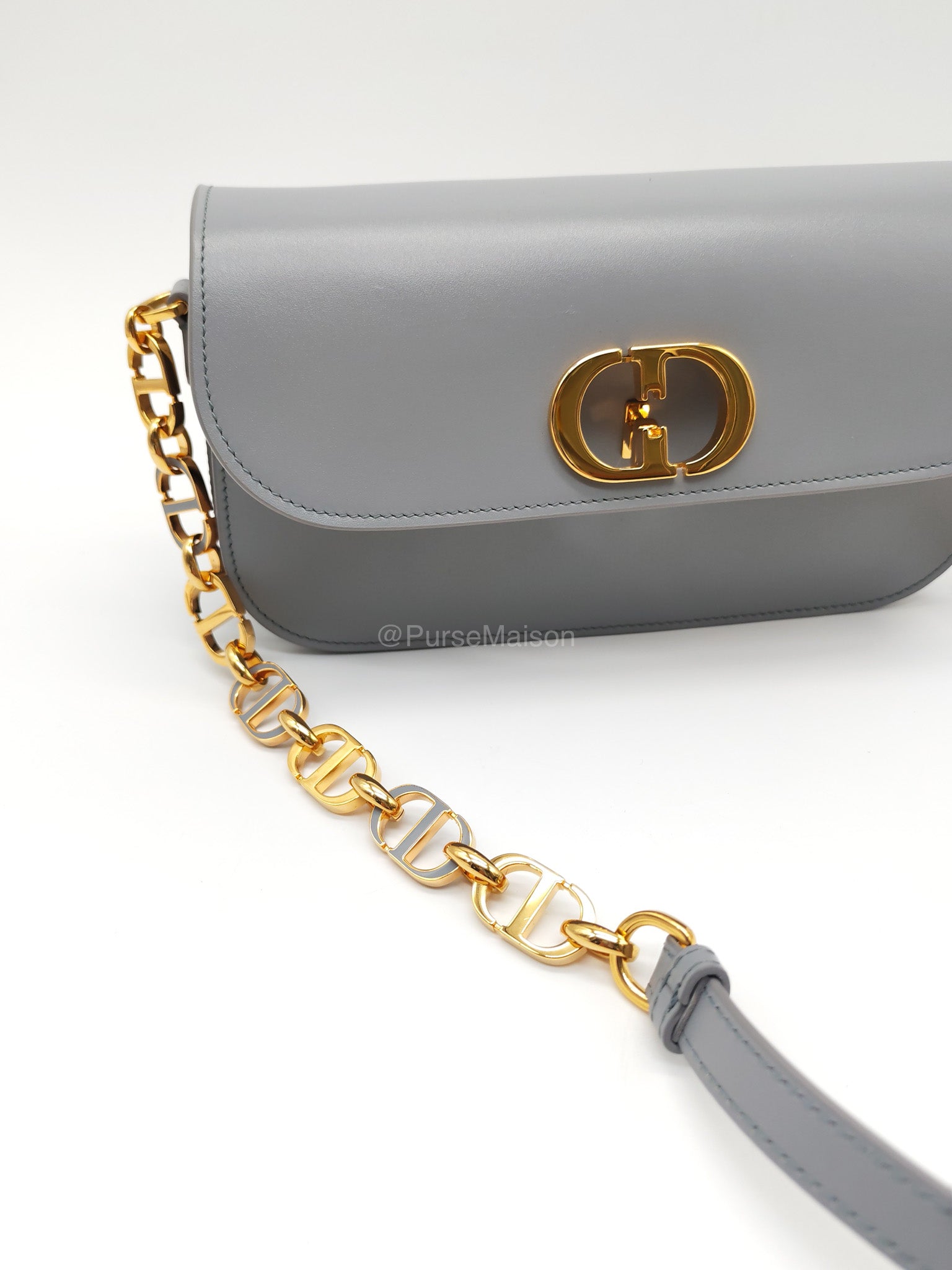 Christian Dior 30 Montaigne Avenue East West in Light Gray Smooth Calfskin Leather Chain Bag