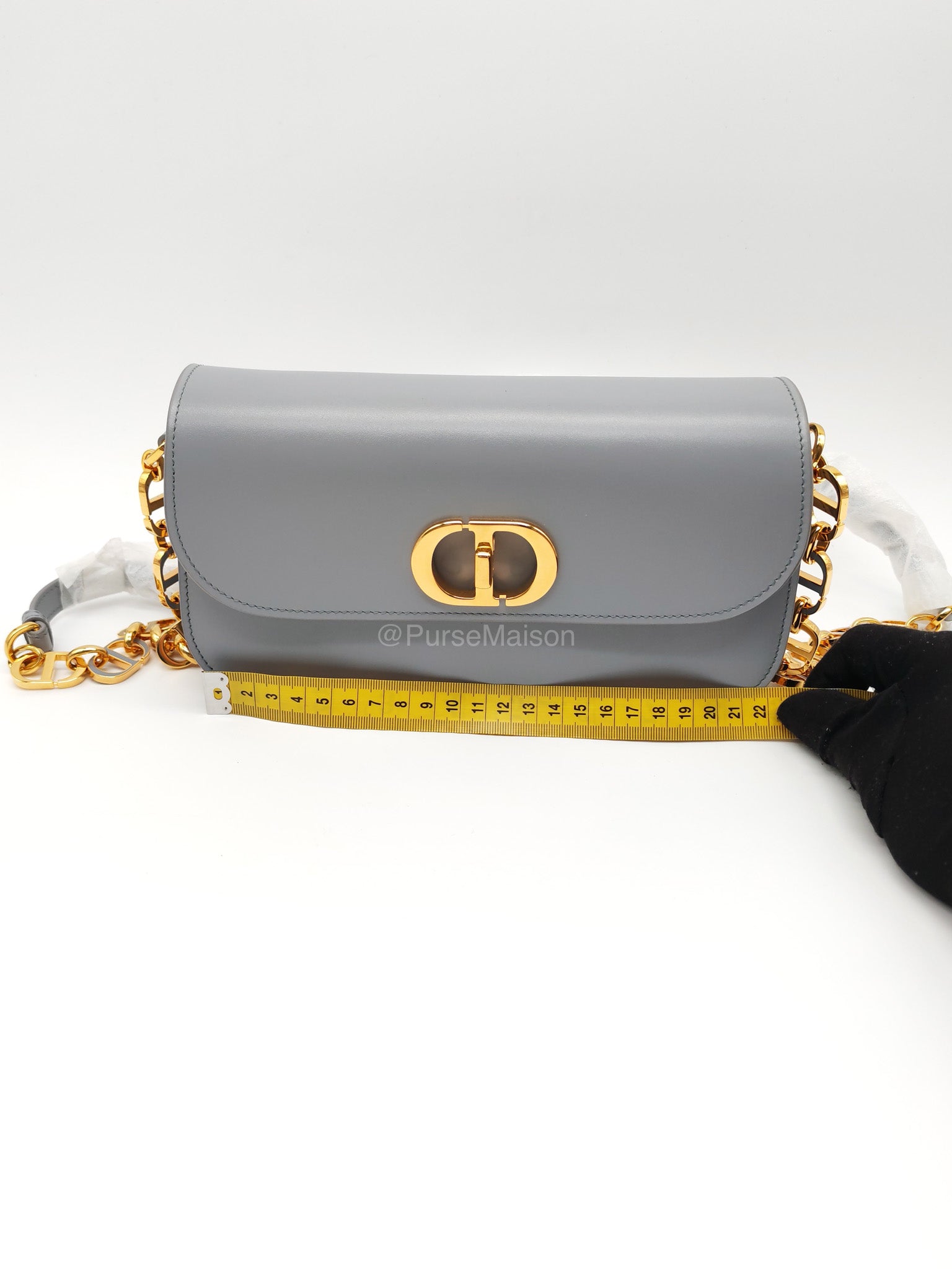 Christian Dior 30 Montaigne Avenue East West in Light Gray Smooth Calfskin Leather Chain Bag