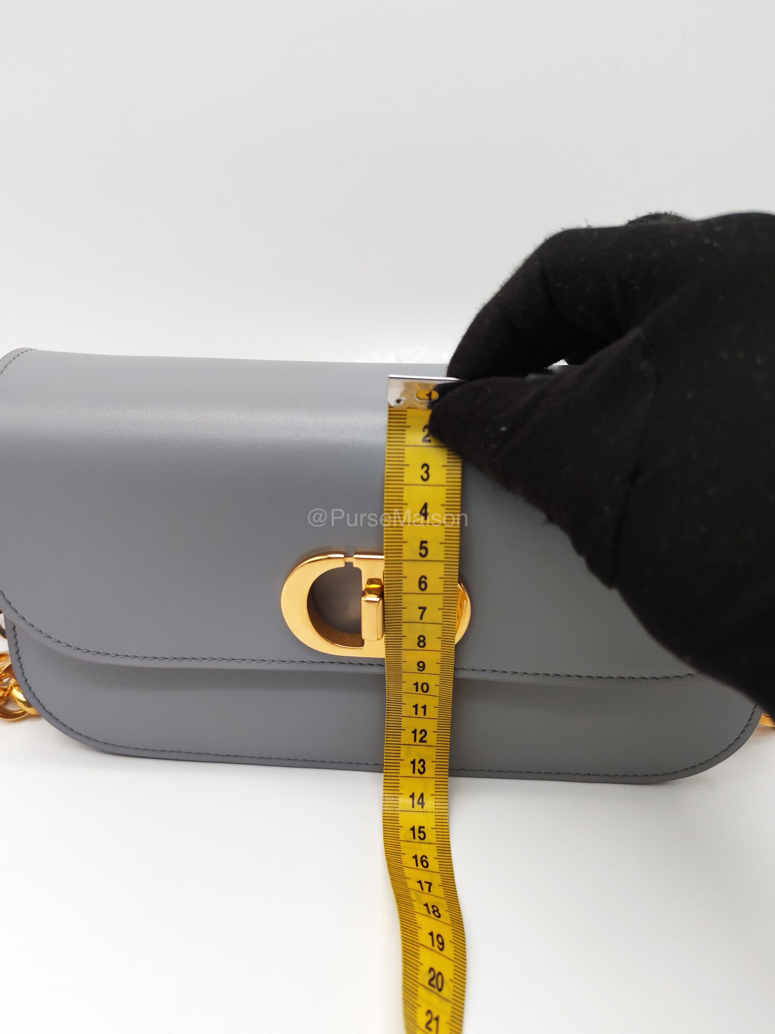 Christian Dior 30 Montaigne Avenue East West in Light Gray Smooth Calfskin Leather Chain Bag