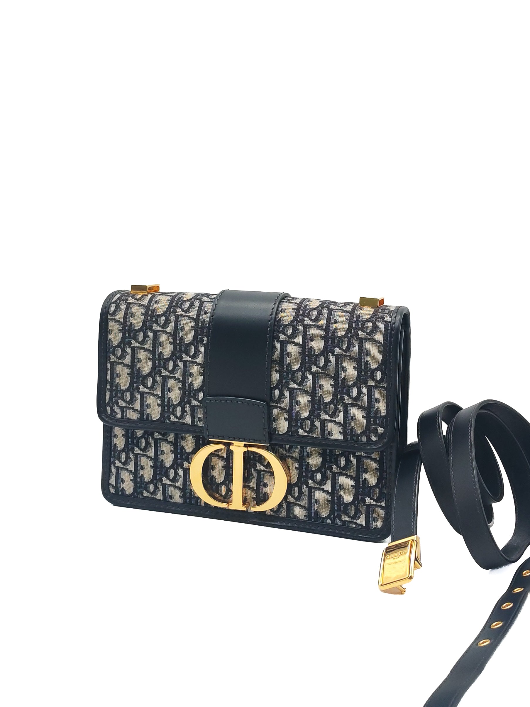 Christian Dior 30 Montaigne Bag in BLue Dior Oblique Jacquard Canvas and Gold Hardware